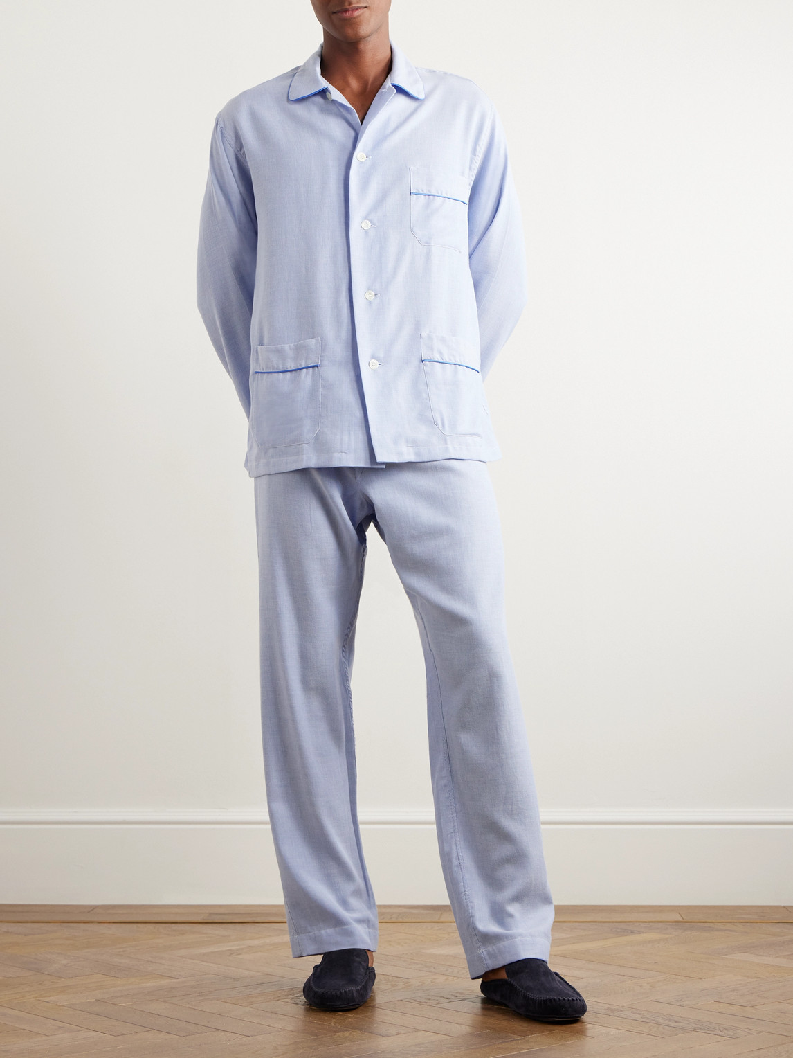 Thom Sweeney Cotton-twill Pyjama Set In Blue