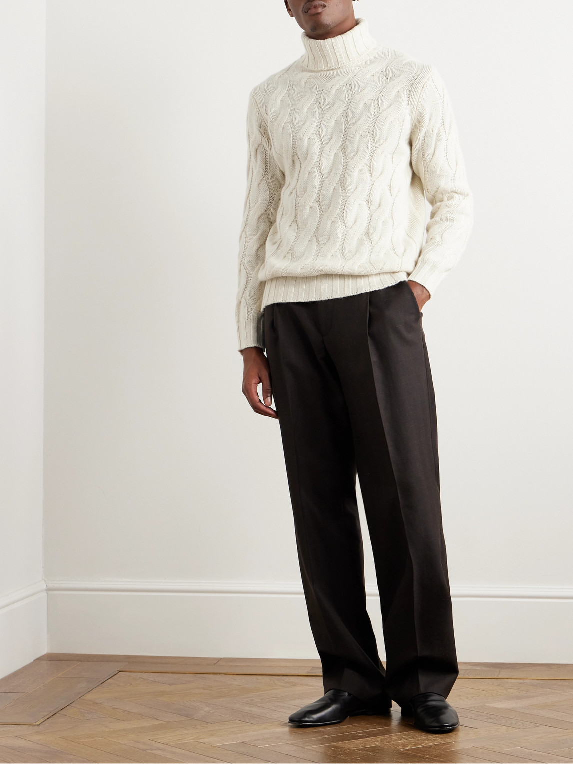 Shop Thom Sweeney Cable-knit Cashmere Rollneck Sweater In Neutrals