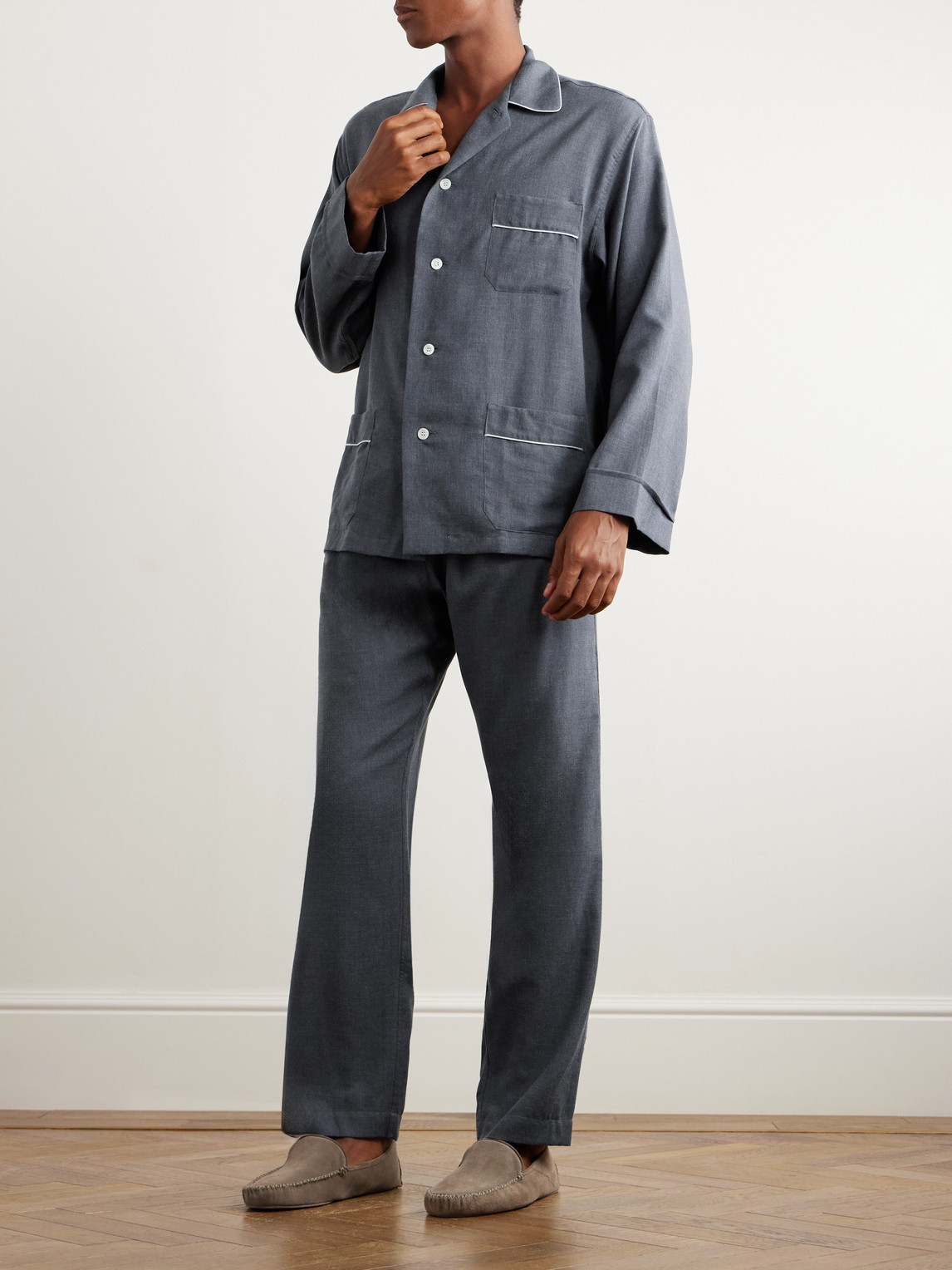 Thom Sweeney Cotton-twill Pyjama Set In Blue