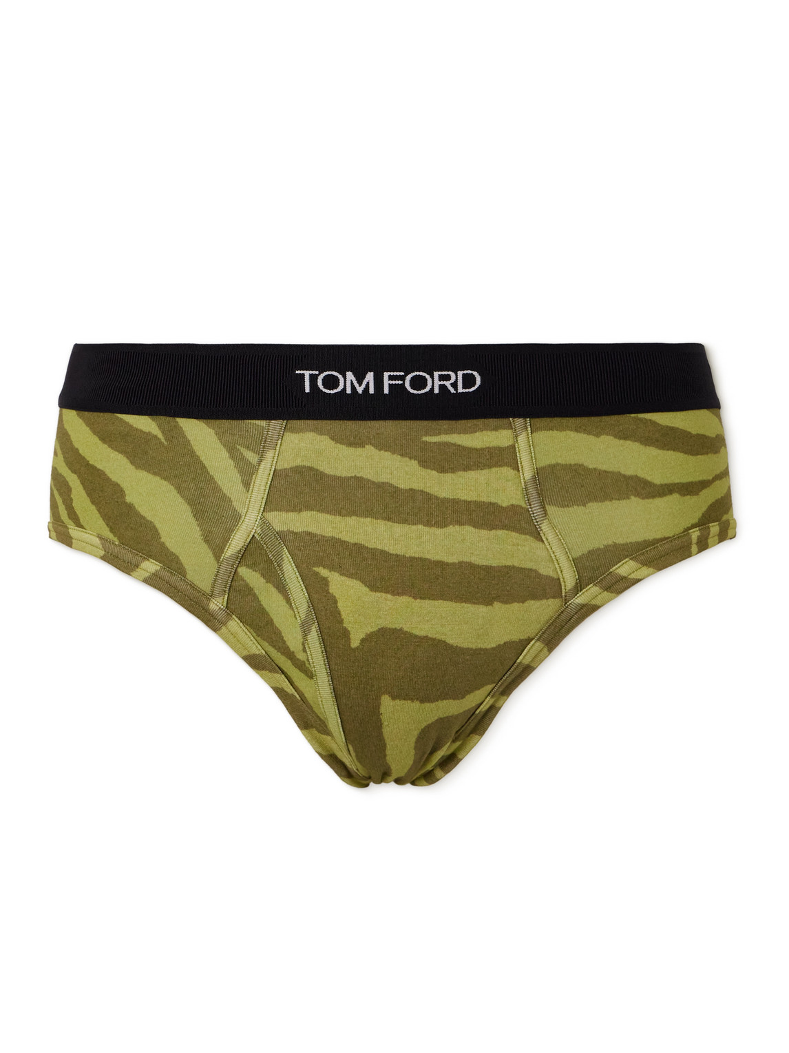 Tom Ford Zebra-print Stretch-cotton Briefs In Green