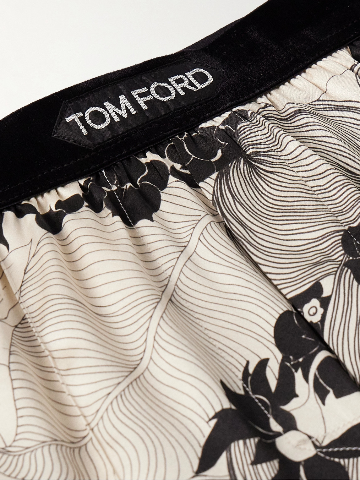 Shop Tom Ford Straight-leg Velvet-trimmed Printed Stretch-silk Pyjama Trousers In White