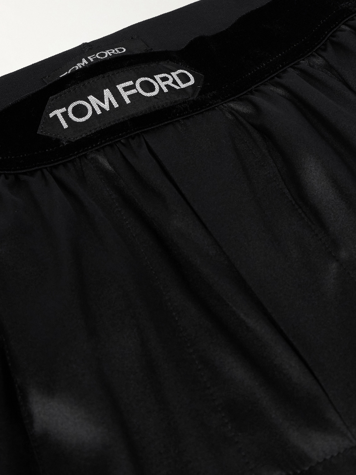 Shop Tom Ford Velvet-trimmed Stretch-silk Satin Pyjama Trousers In Black