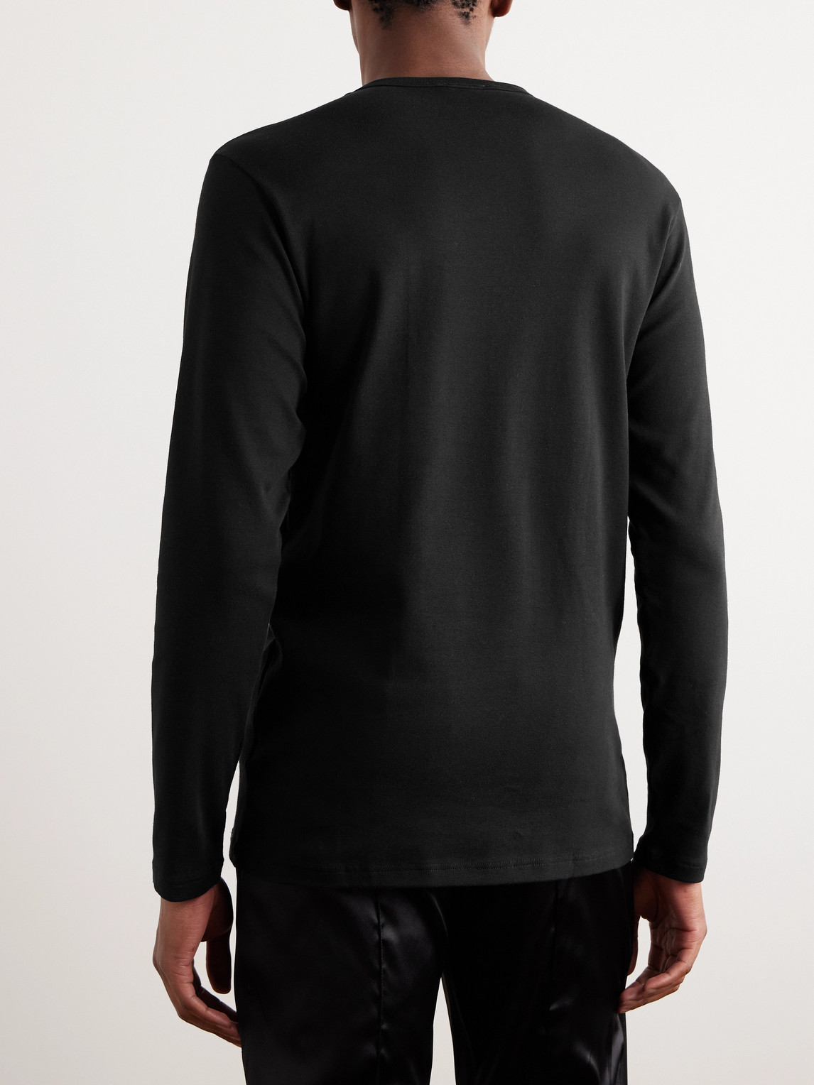 Shop Tom Ford Stretch-cotton Jersey Henley Pyjama T-shirt In Black