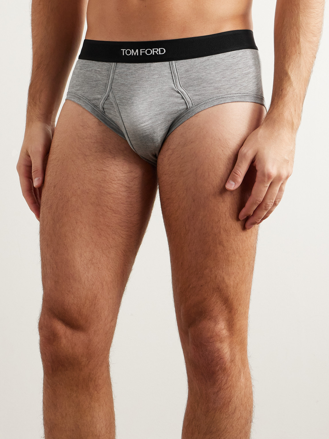 Shop Tom Ford Two-pack Stretch-cotton And Modal-blend Briefs In Gray