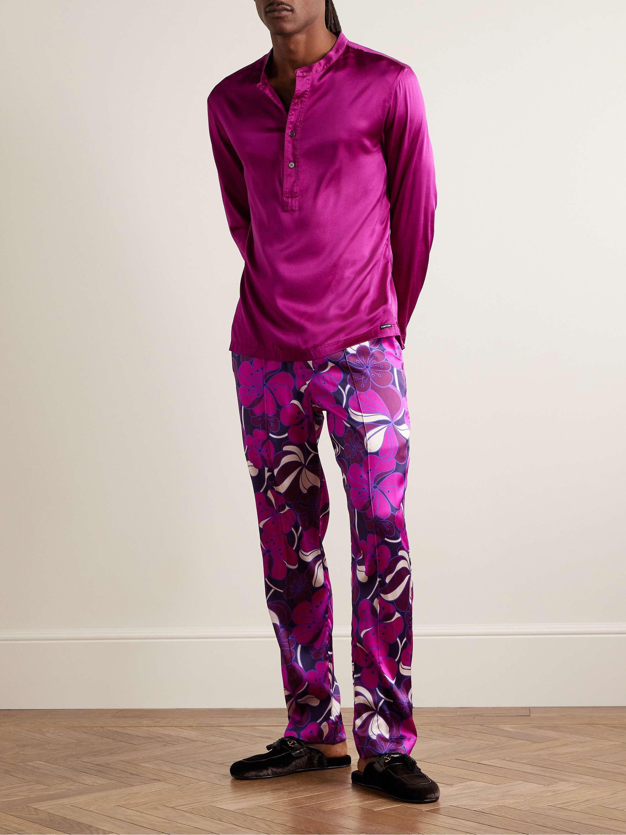 TOM FORD Straight-Leg Velvet-Trimmed Printed Stretch-Silk Pyjama Trousers  for Men