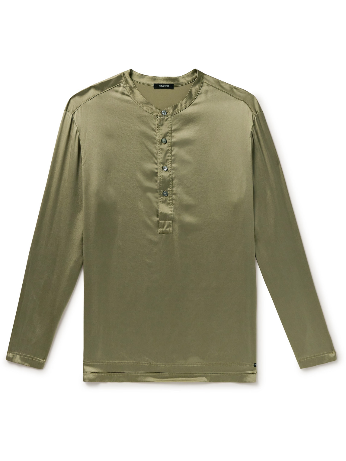 Tom Ford Silk-blend Satin Henley Pyjama Top In Green