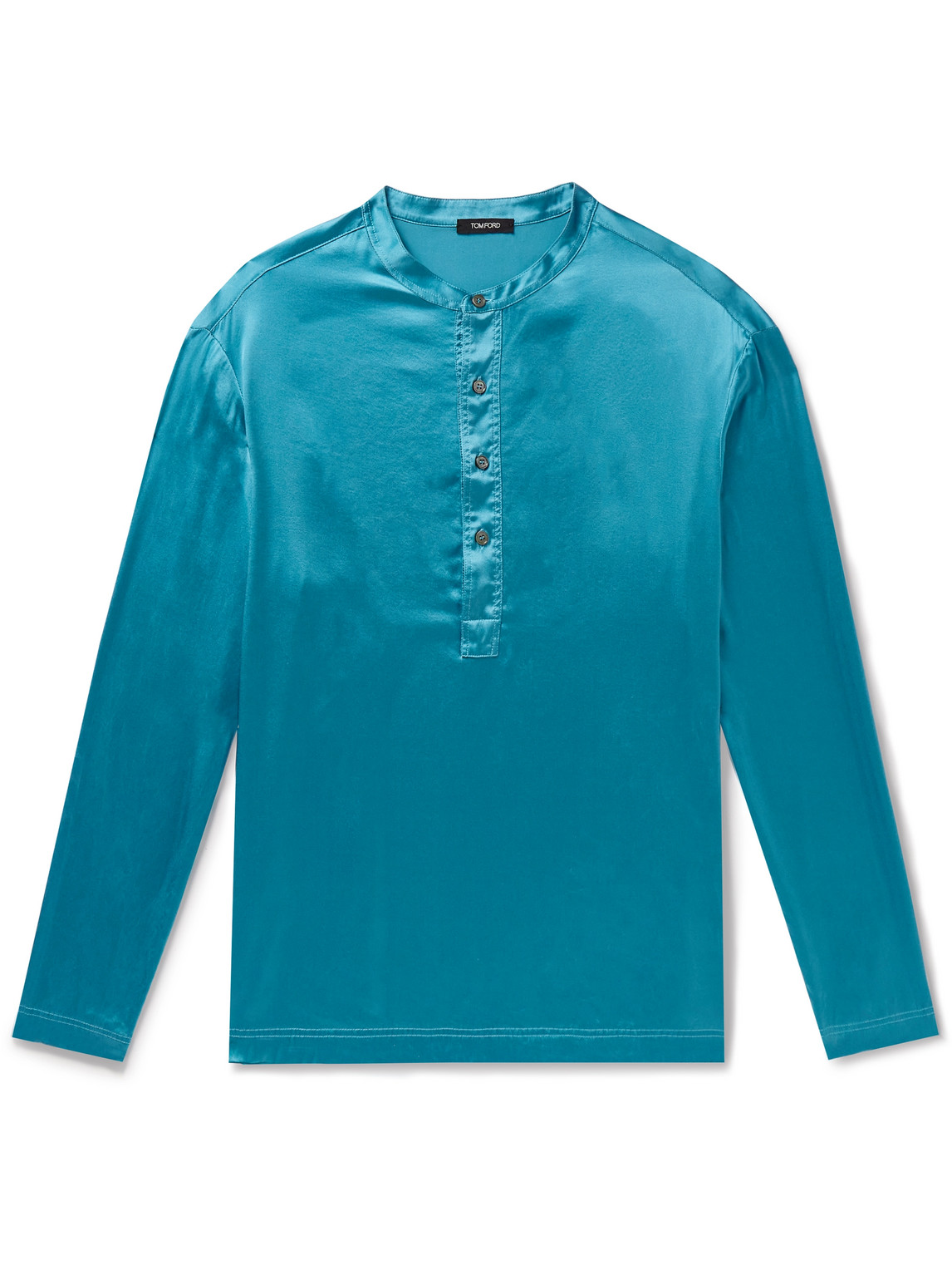 Shop Tom Ford Stretch-silk Satin Henley Pyjama Top In Blue