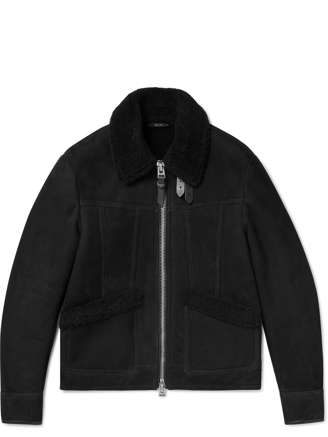 Tom Ford Leather-trimmed Shearling Flight Jacket In Black