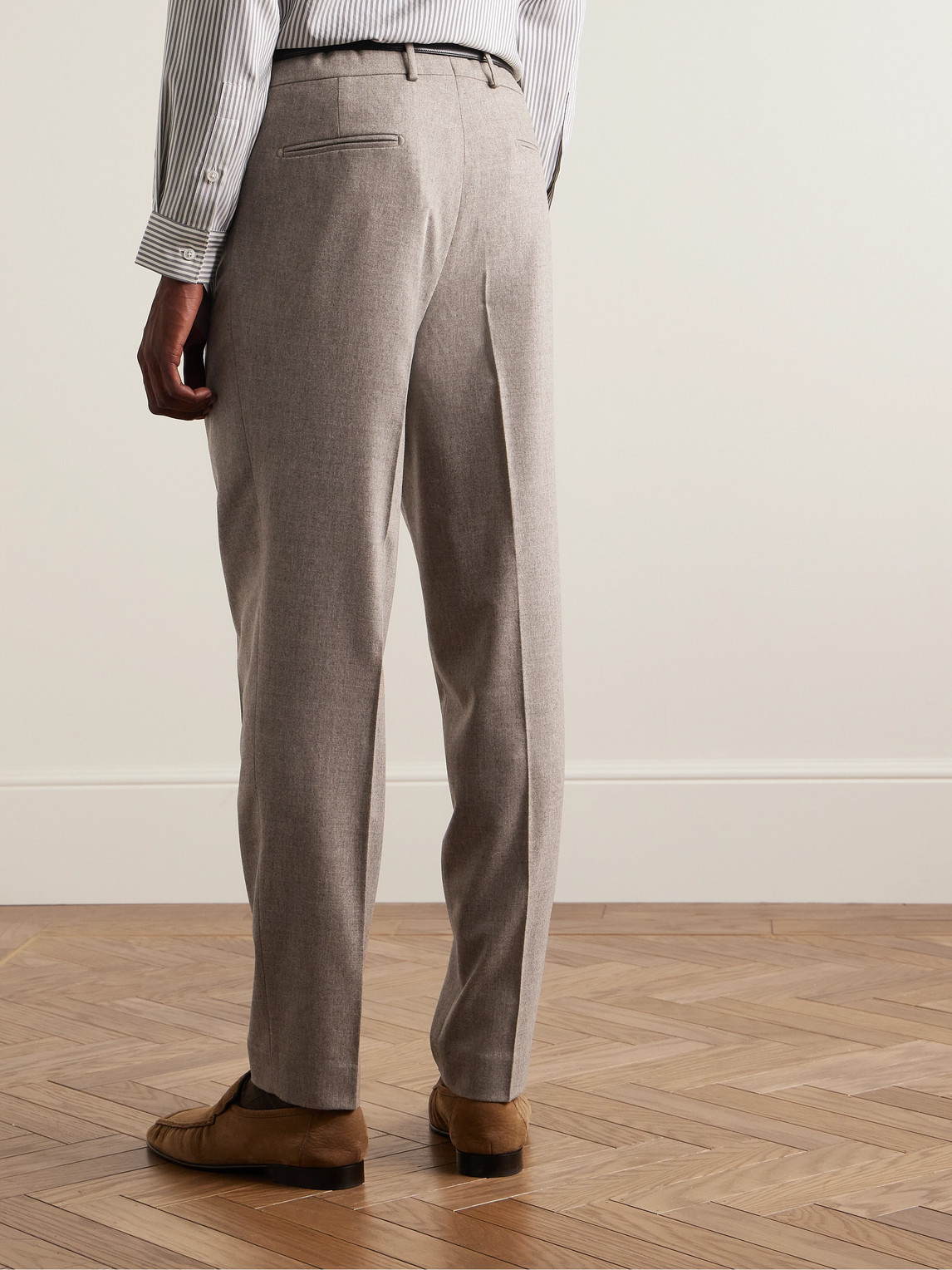 Shop Umit Benan B+ Slim-fit Pleated Virgin Wool And Cashmere-blend Suit Trousers In Brown