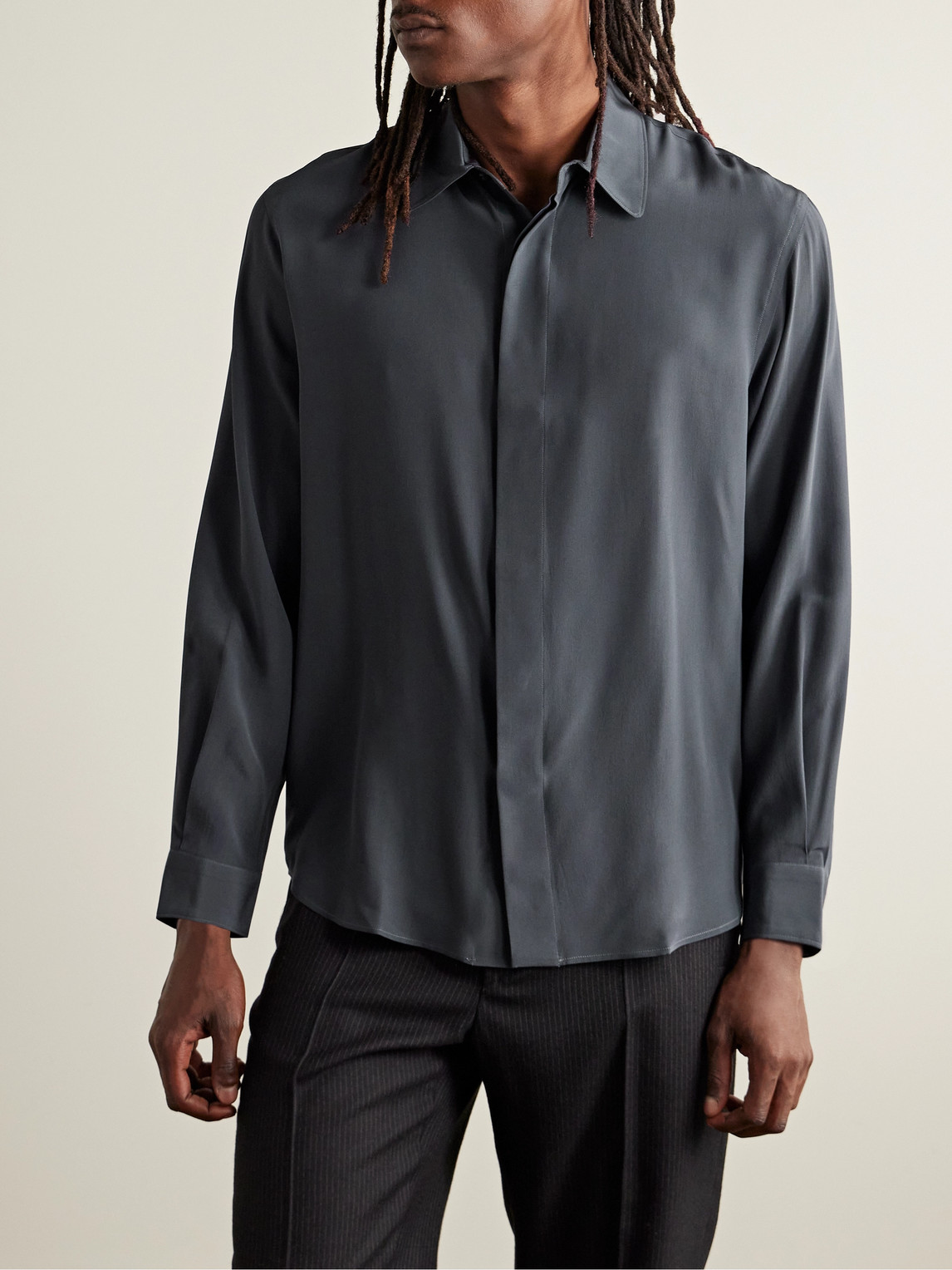 Shop Umit Benan B+ Silk Shirt In Gray