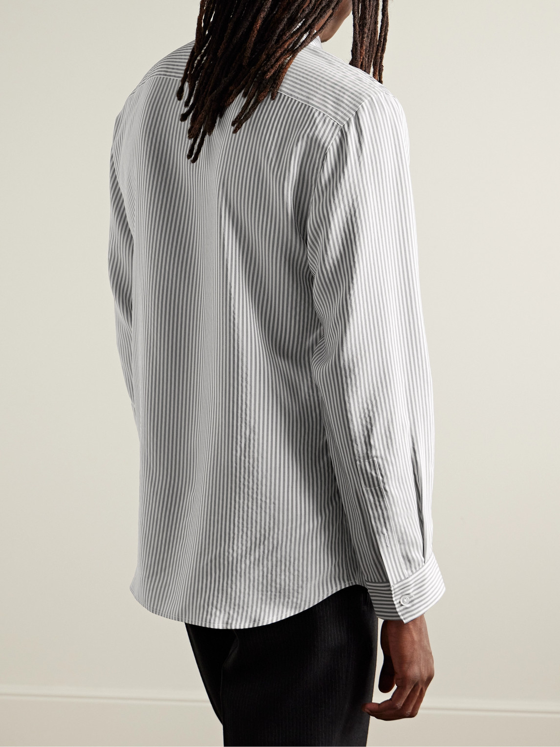 Shop Umit Benan B+ Striped Silk Shirt In Gray