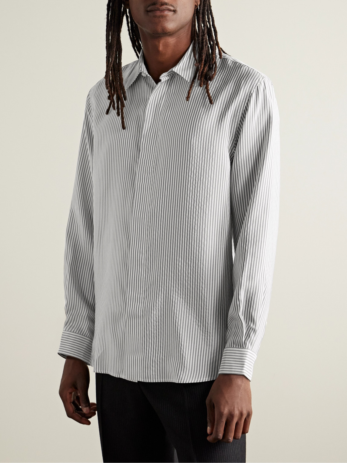 Shop Umit Benan B+ Striped Silk Shirt In Gray