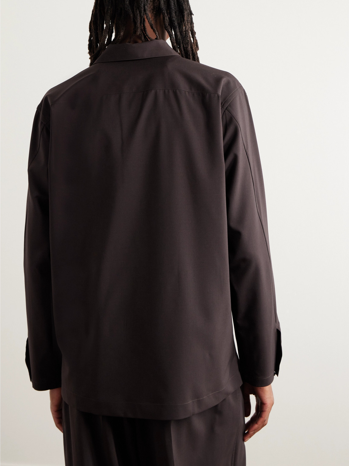 Shop Umit Benan B+ Convertible-collar Virgin Wool Shirt In Brown