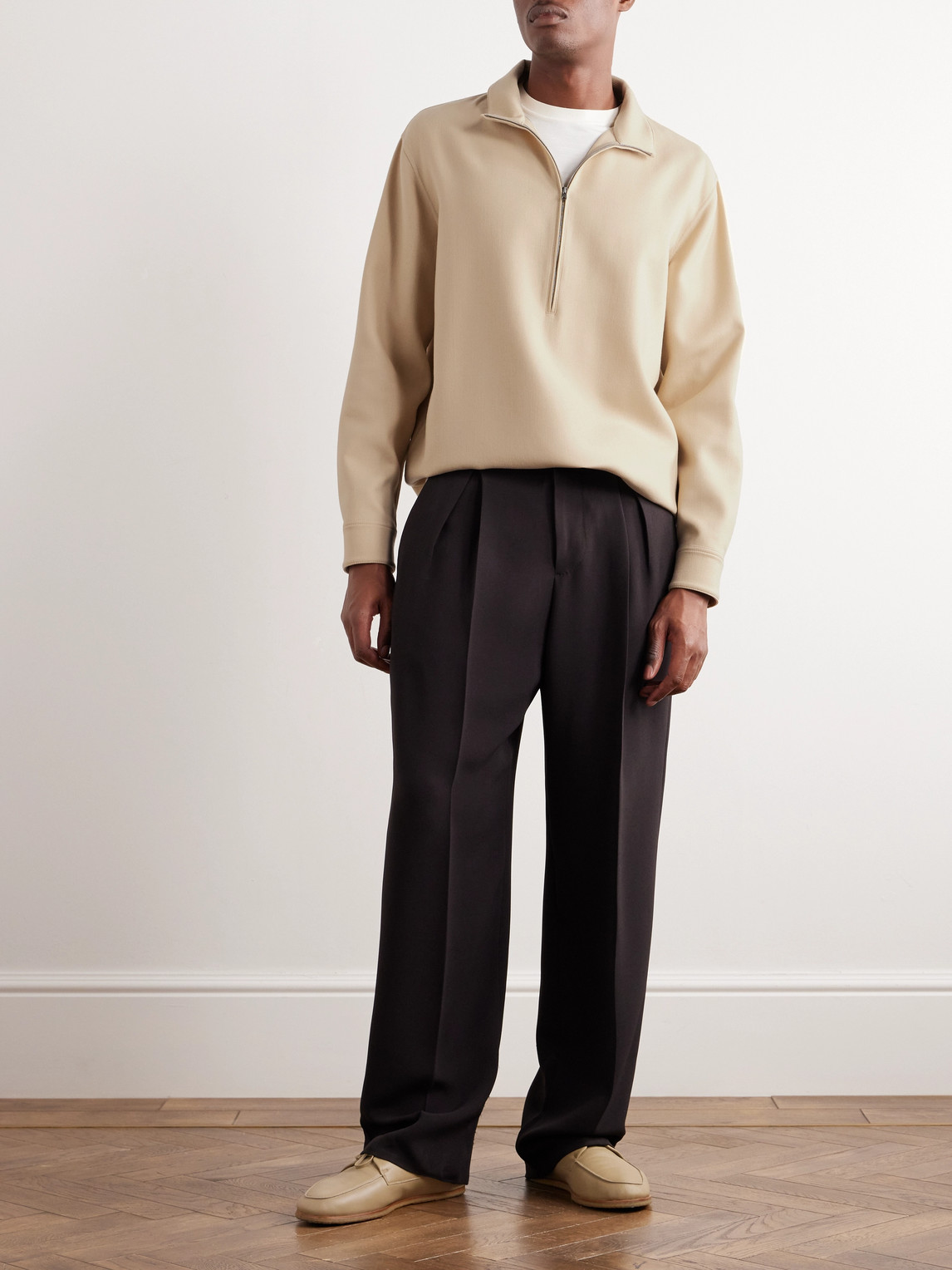 Shop Umit Benan B+ Wool-blend Twill Half-zip Sweater In Neutrals