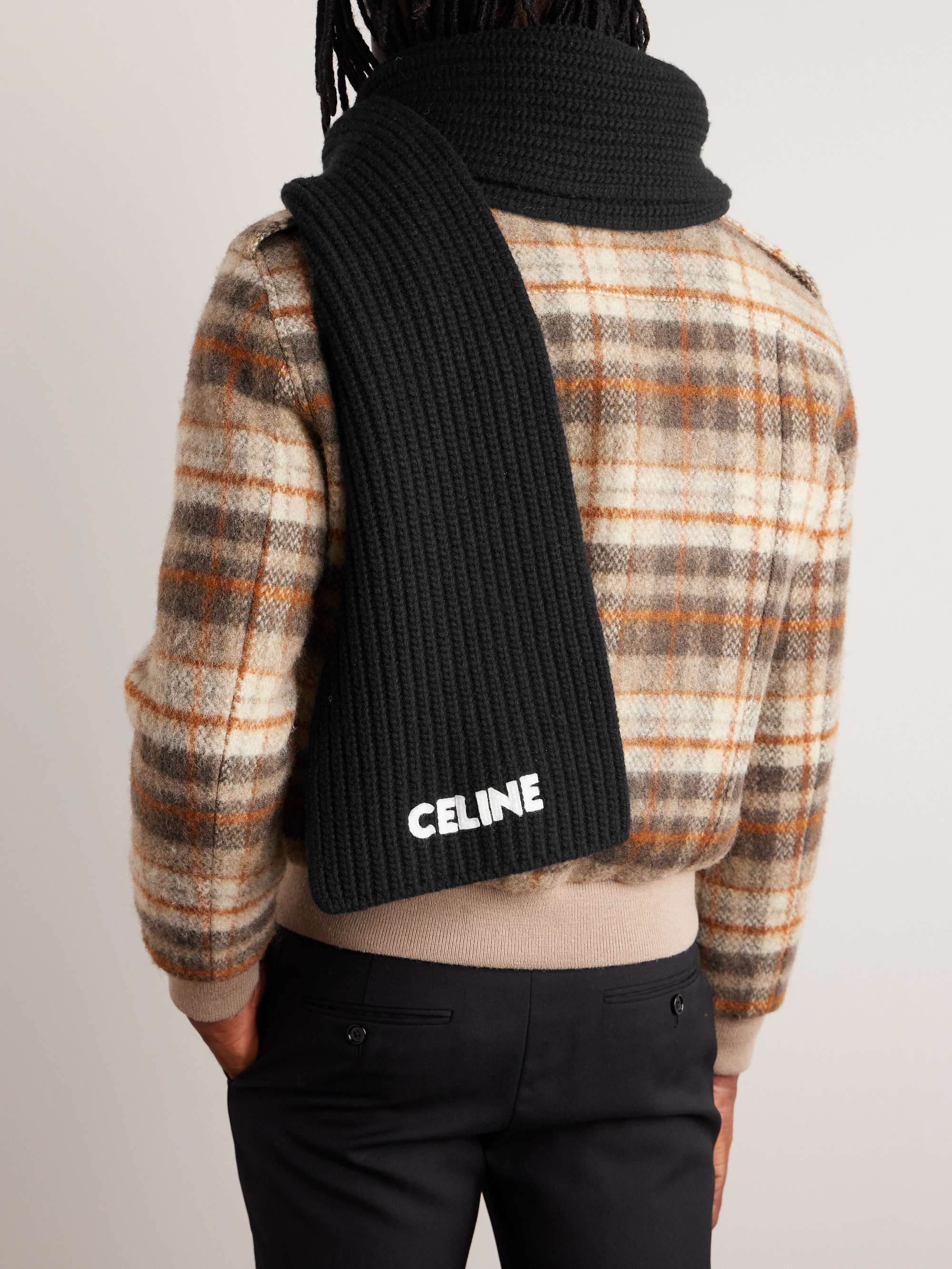 CELINE HOMME Logo-Appliquéd Ribbed Wool Beanie for Men