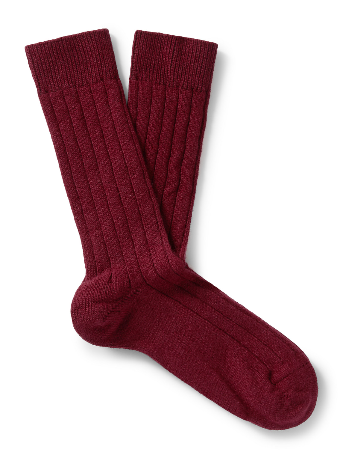 William Lockie Ribbed Cashmere-blend Socks In Burgundy