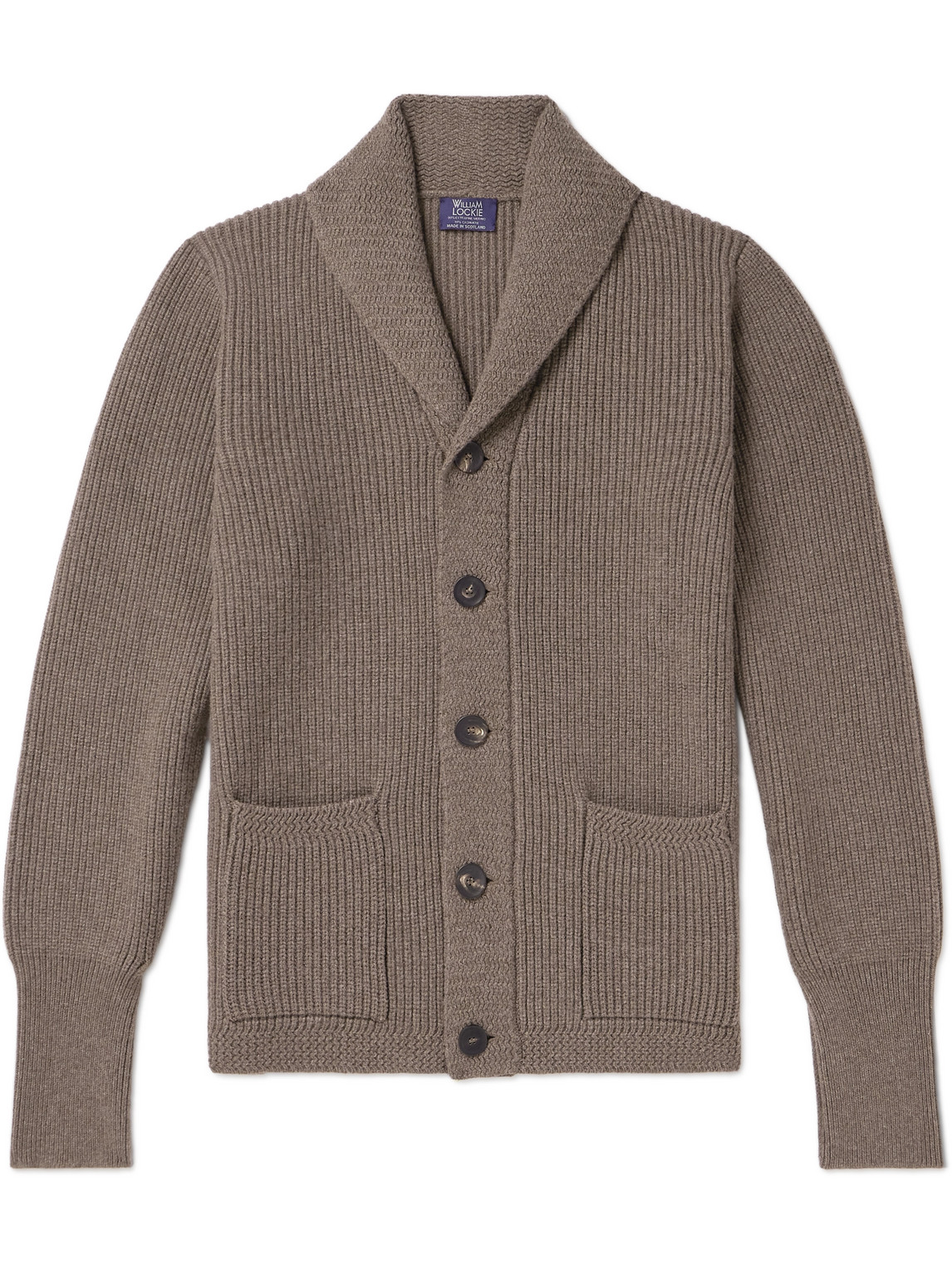 William Lockie Duncan Shawl-collar Ribbed Merino Wool And Cashmere-blend Cardigan In Brown