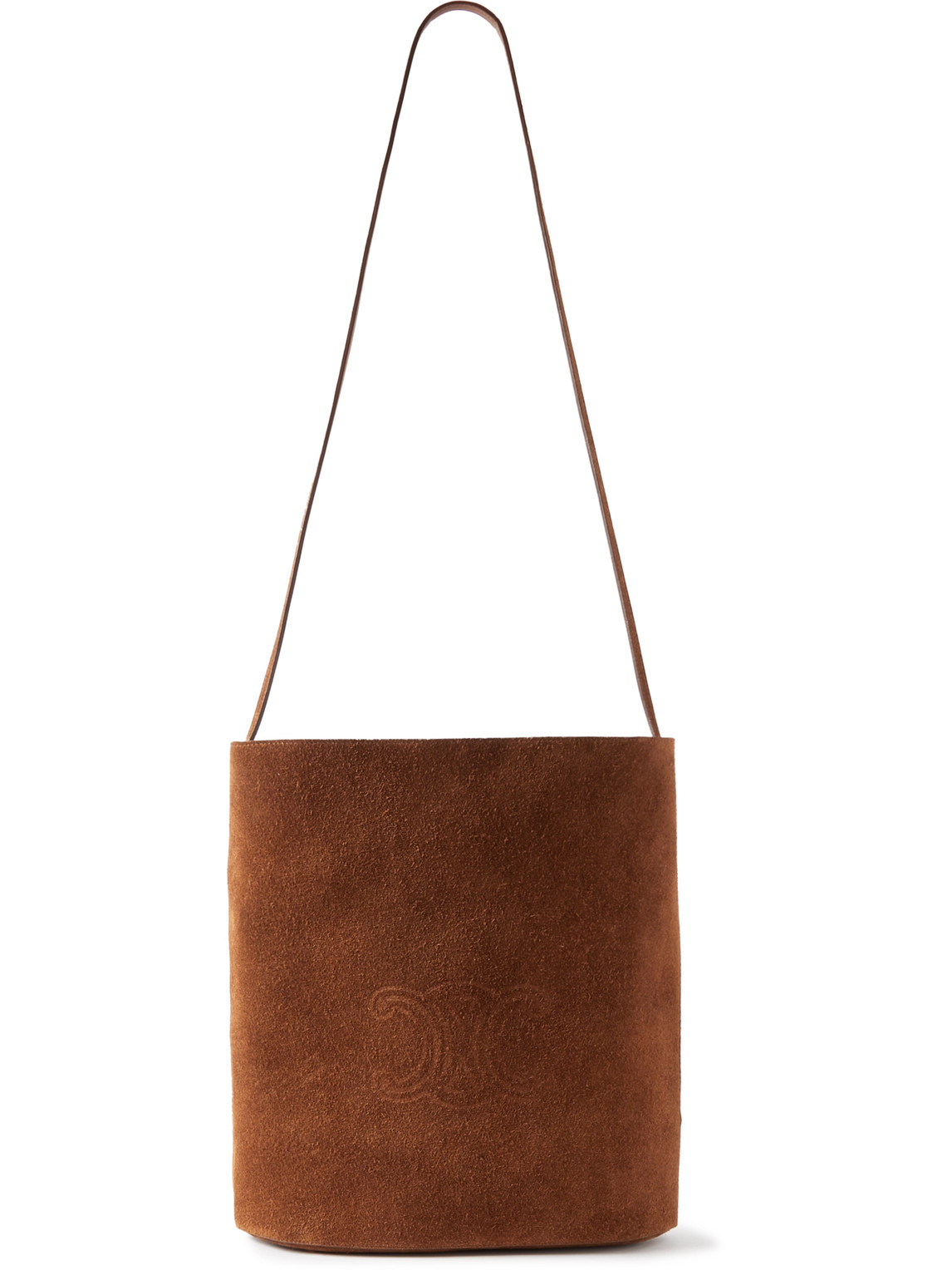 Celine Logo-embossed Suede Tote Bag In Brown
