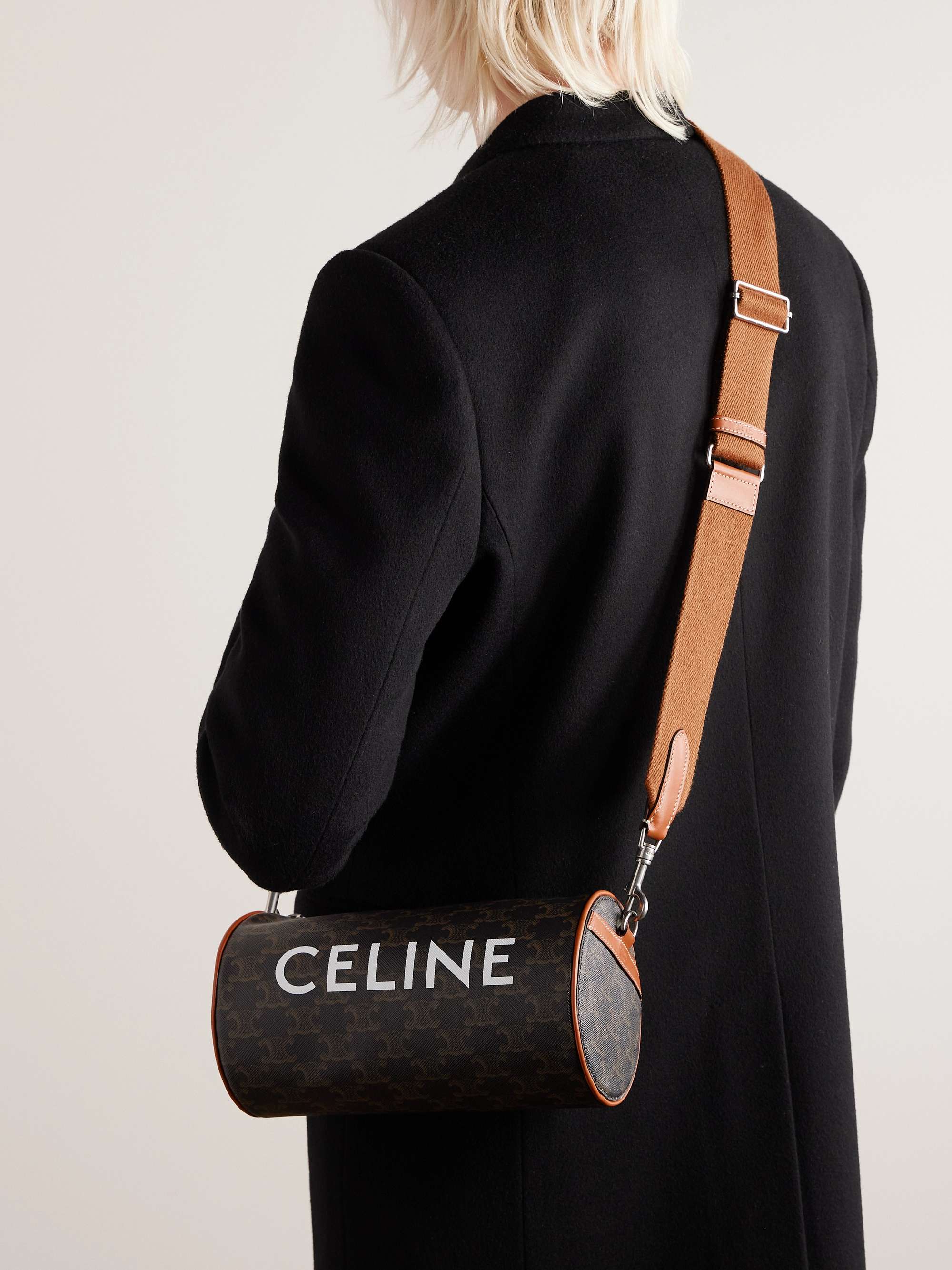 CELINE HOMME Triomphe Mini Leather-Trimmed Monogrammed Coated