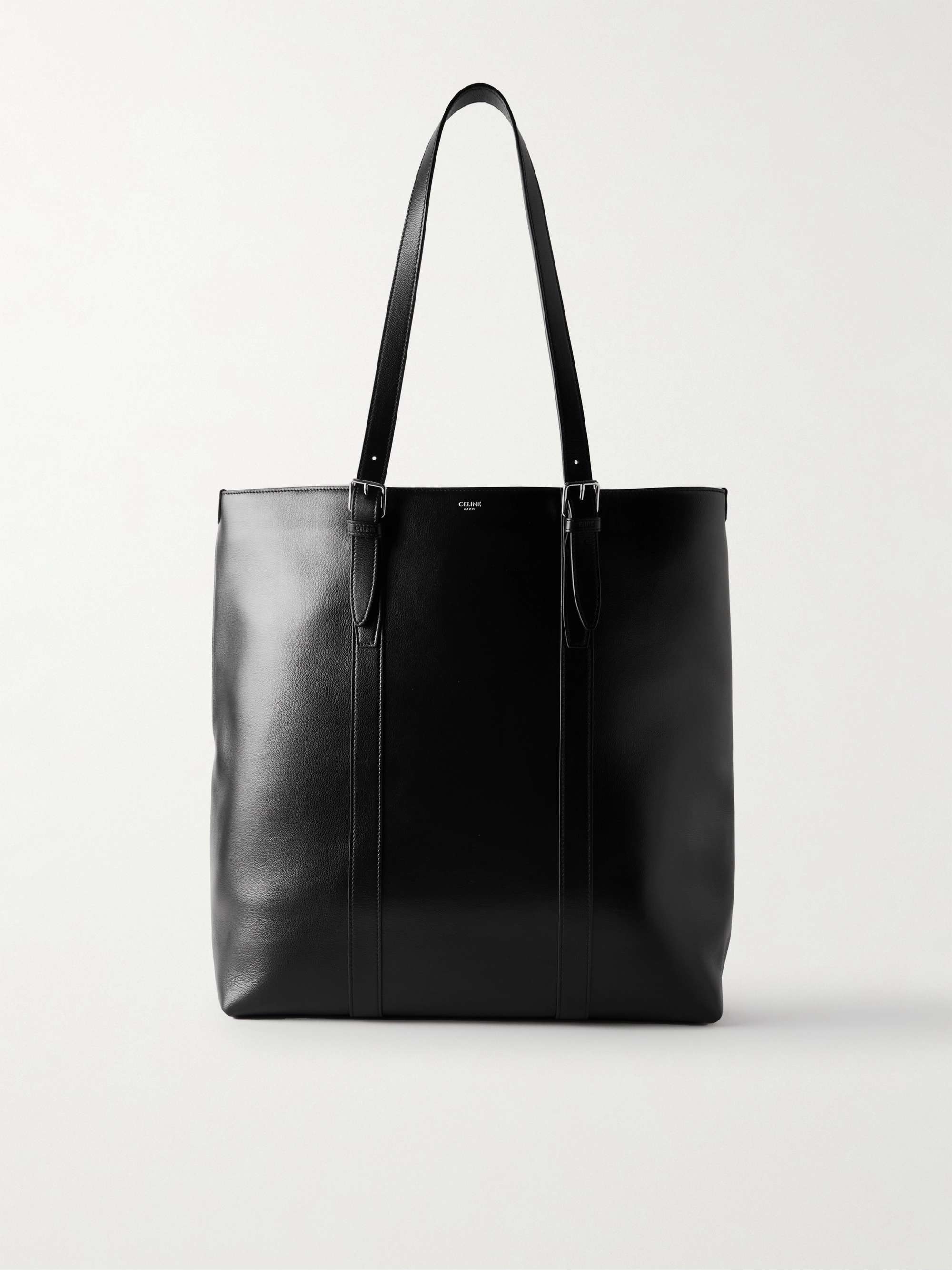 Black Full Grain Leather Big Shopper Bag Retro Tote Purse