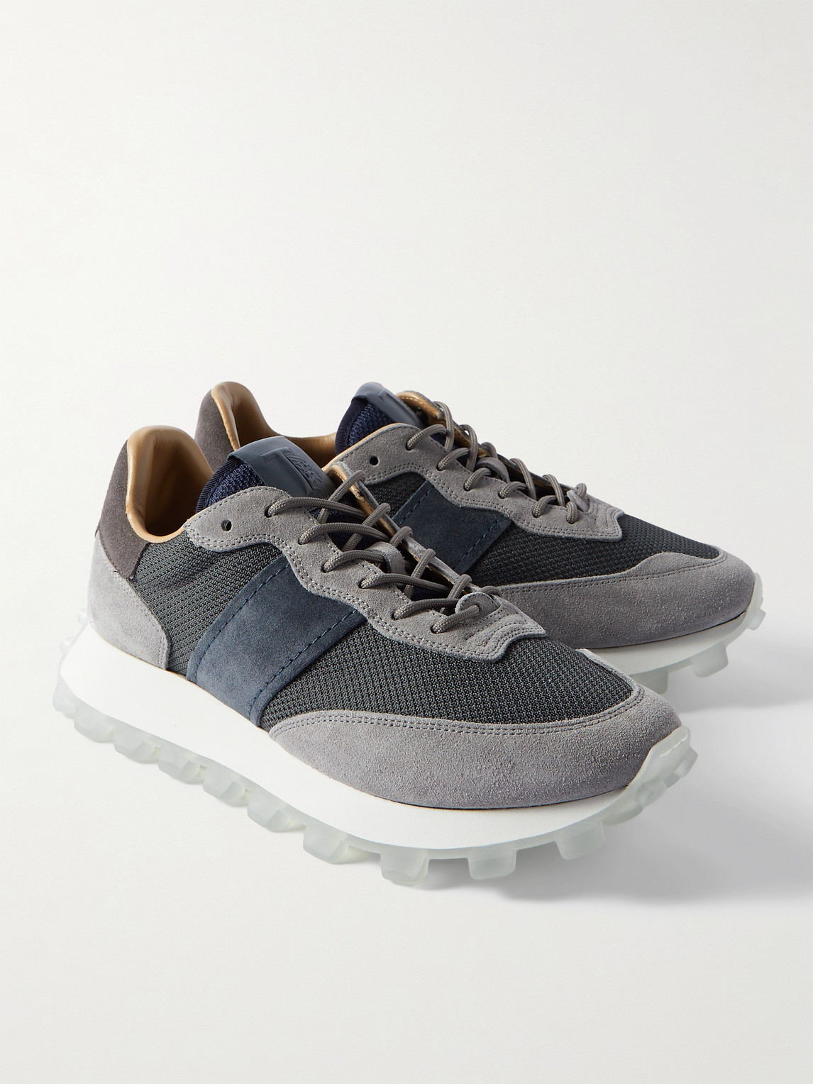 Shop Tod's Allacciata Mesh And Suede Sneakers In Gray