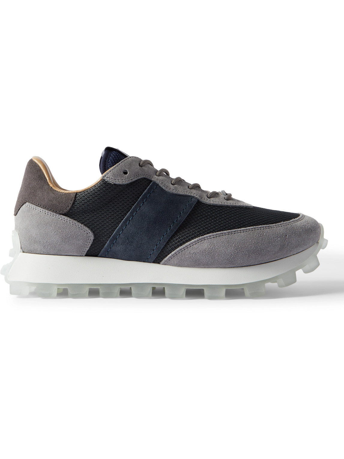 Tod's Allacciata Mesh And Suede Sneakers In Gray