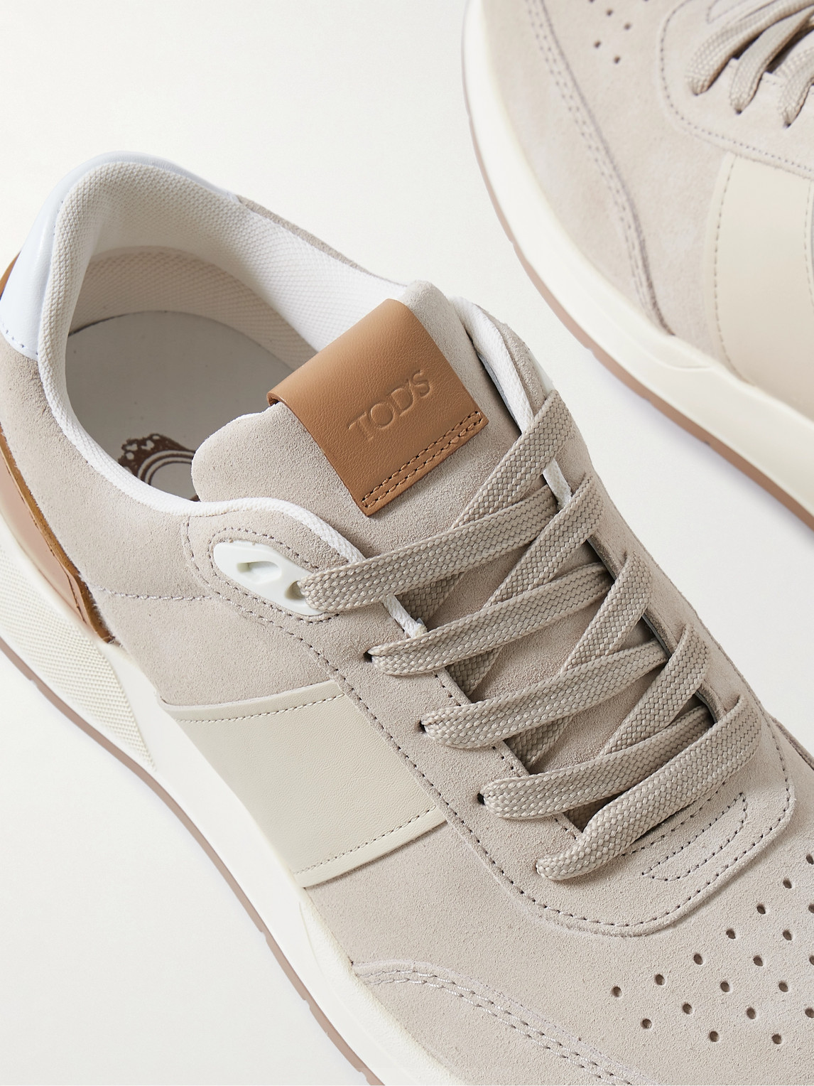 Shop Tod's Leather-trimmed Suede Sneakers In Neutrals