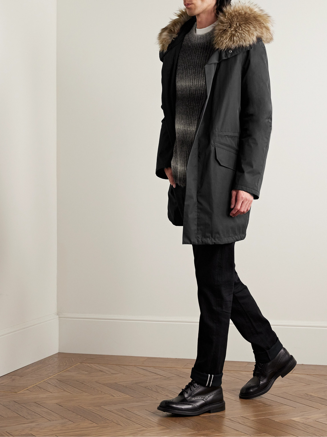 Shop Yves Salomon Iconic Shearling-trimmed Padded Cotton-blend Twill Down Parka In Black