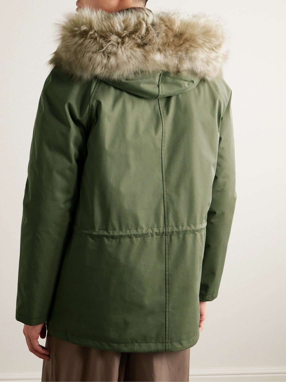 Shop Yves Salomon Iconic Shearling-trimmed Padded Cotton-blend Hooded Jacket In Green