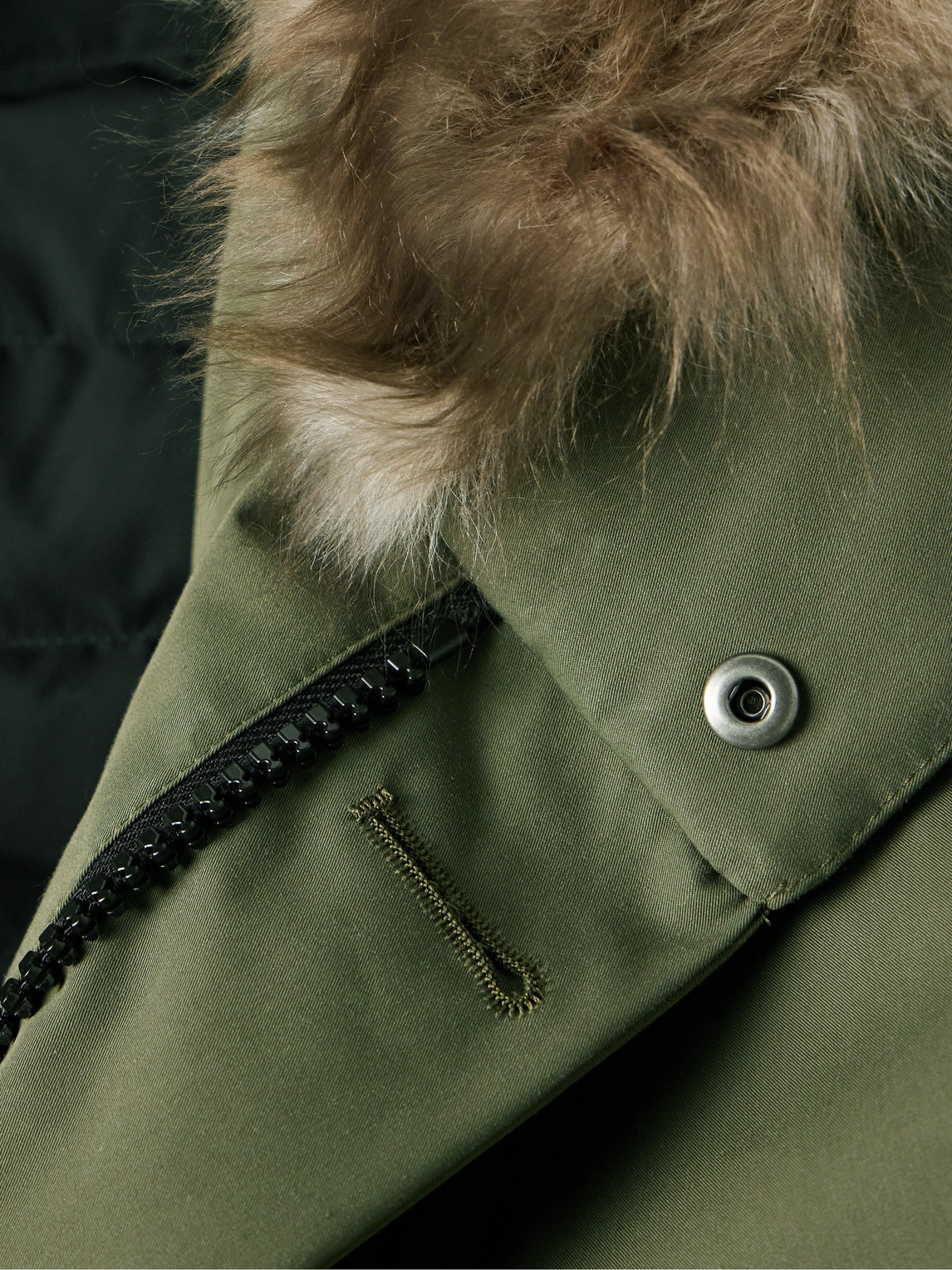 Shop Yves Salomon Iconic Shearling-trimmed Padded Cotton-blend Hooded Jacket In Green