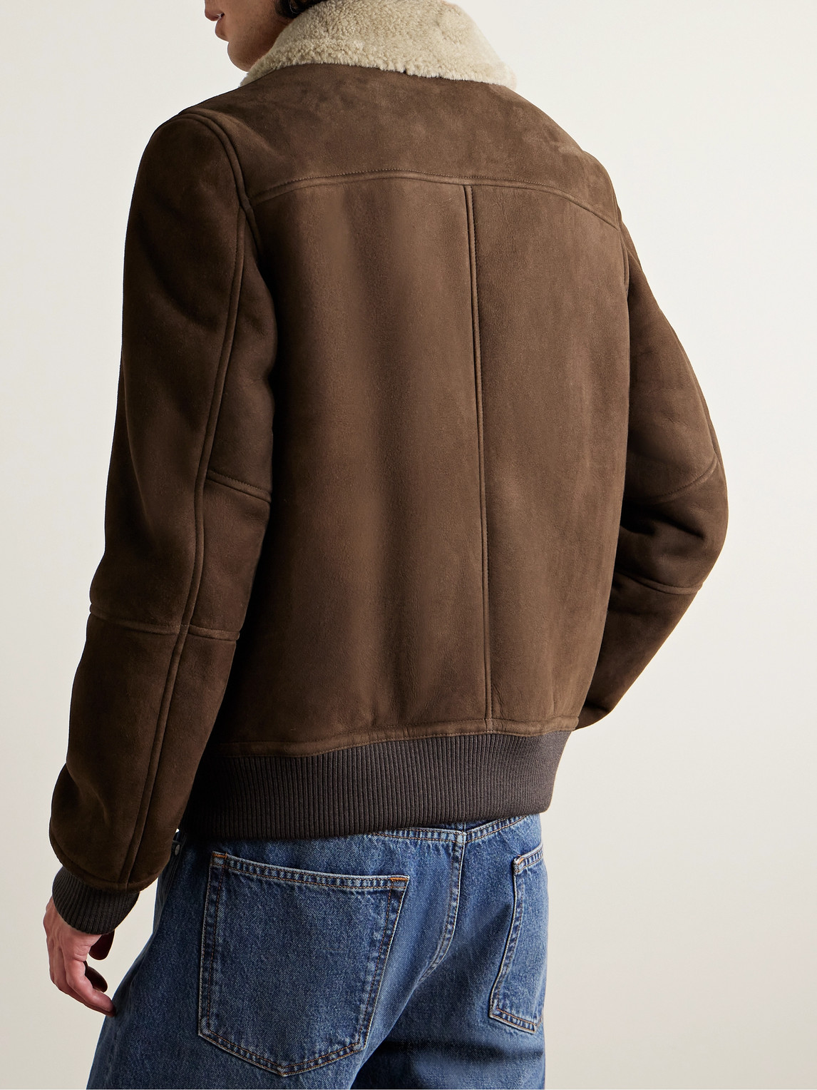 Shop Yves Salomon Shearling-lined Suede Jacket In Brown
