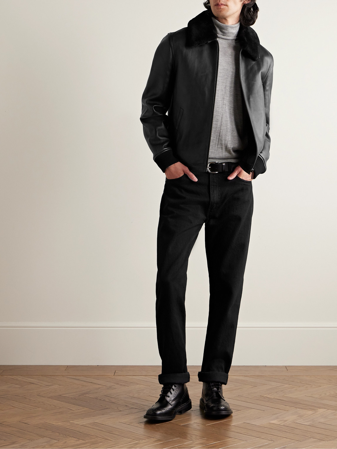 Shop Yves Salomon Shearling-trimmed Leather Jacket In Black