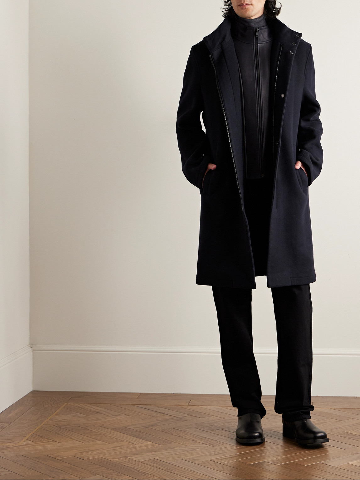 YVES SALOMON VIRGIN WOOL-FELT COAT WITH DETACHABLE SHEARLING LINER