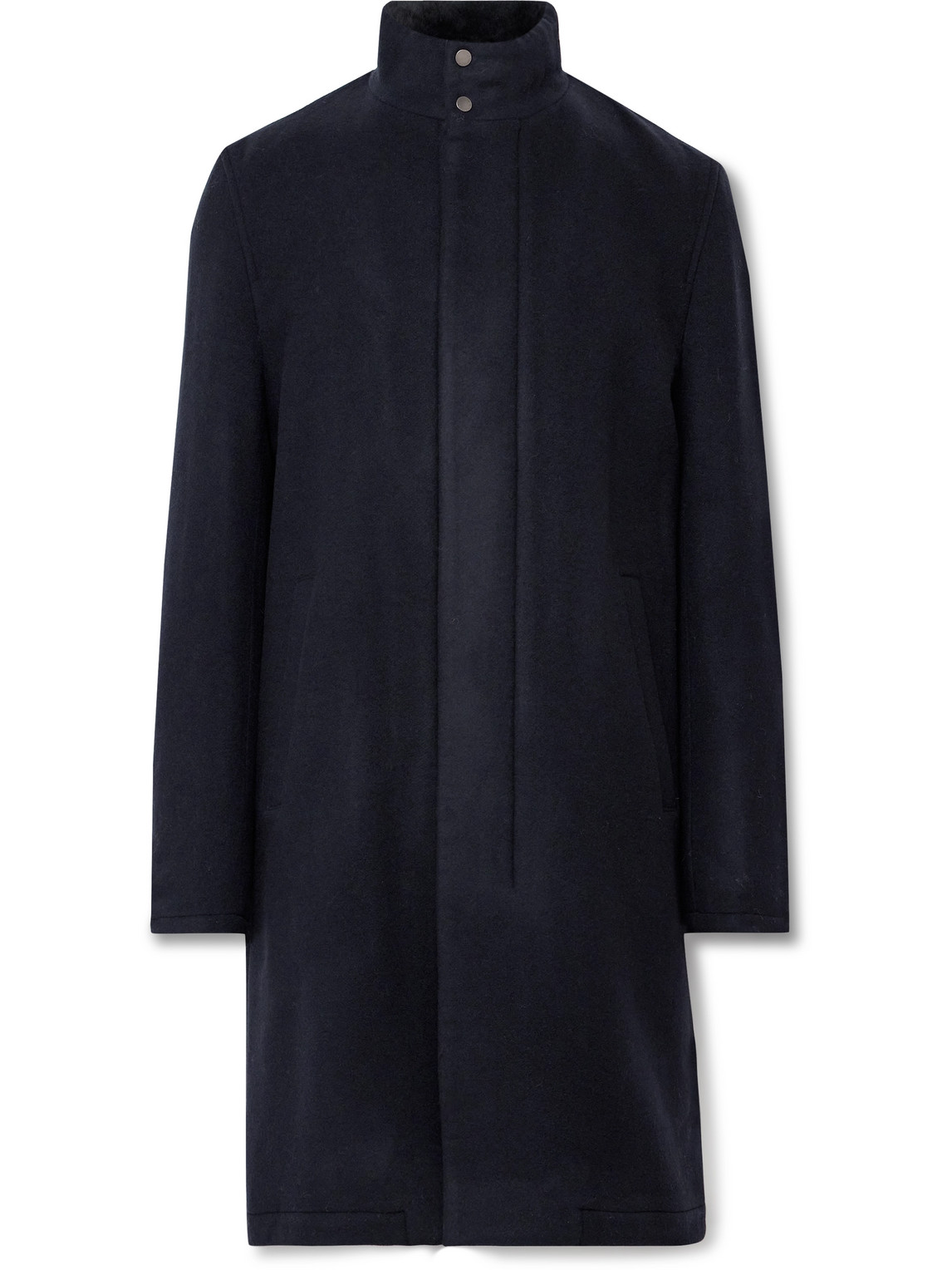 Yves Salomon Virgin Wool-felt Coat With Detachable Shearling Liner In Blue