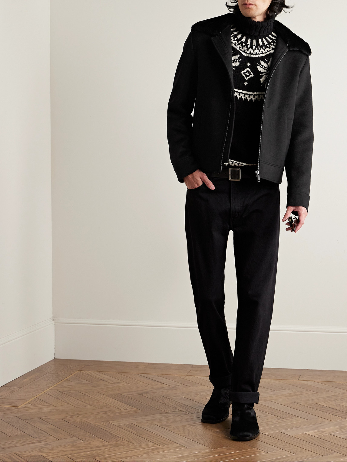 Shop Yves Salomon Shearling-trimmed Wool And Cashmere-blend Jacket In Black