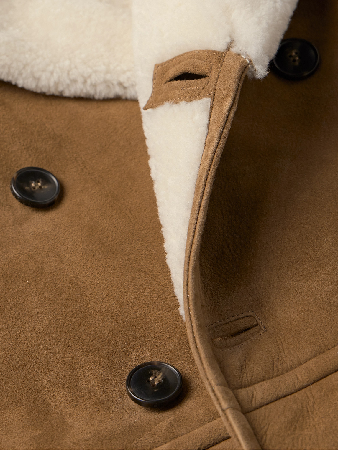 Shop Yves Salomon Double-breasted Shearling Peacoat In Brown
