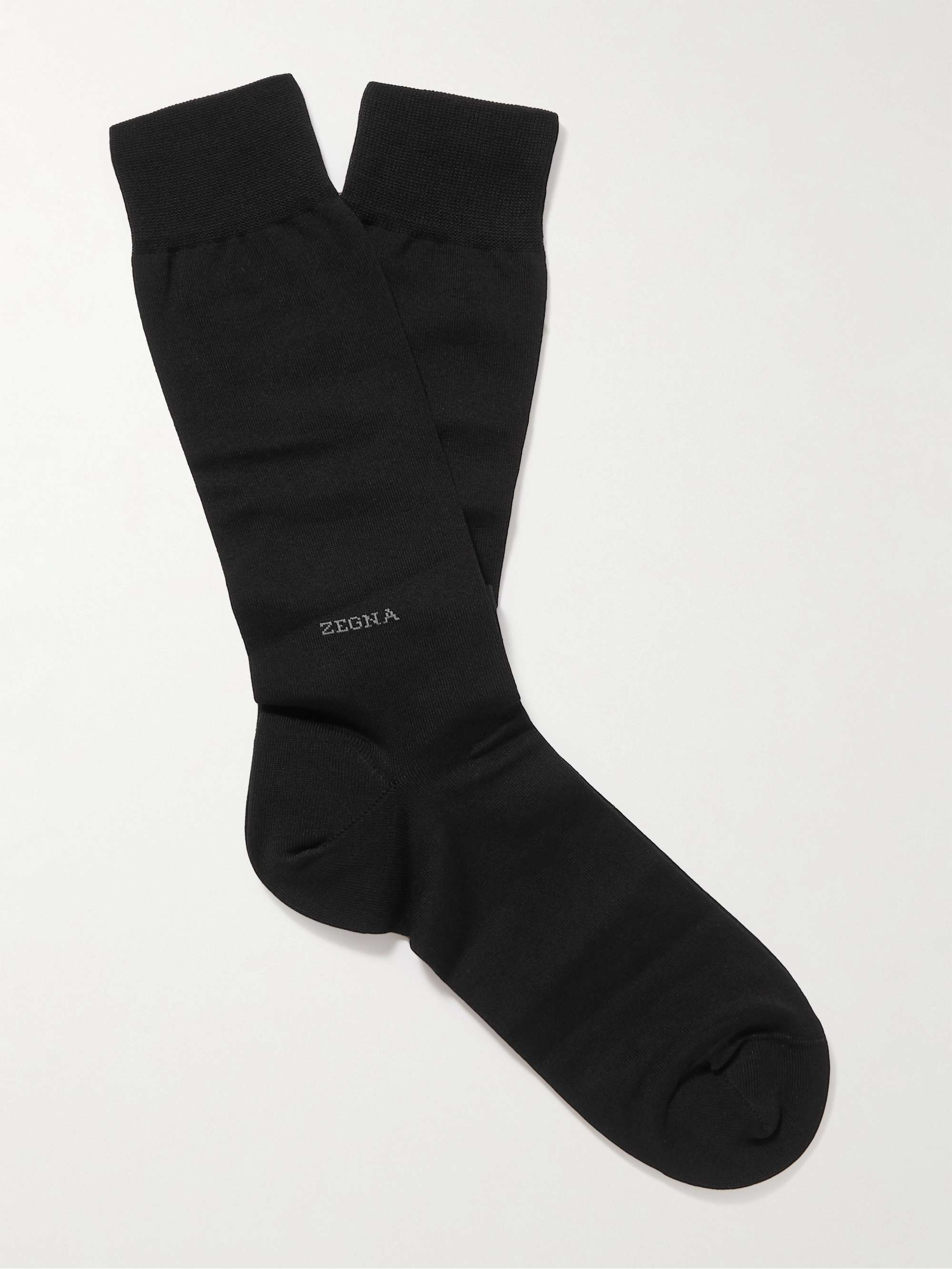 ZEGNA Logo-Embroidered Cotton-Blend Socks for Men | MR PORTER