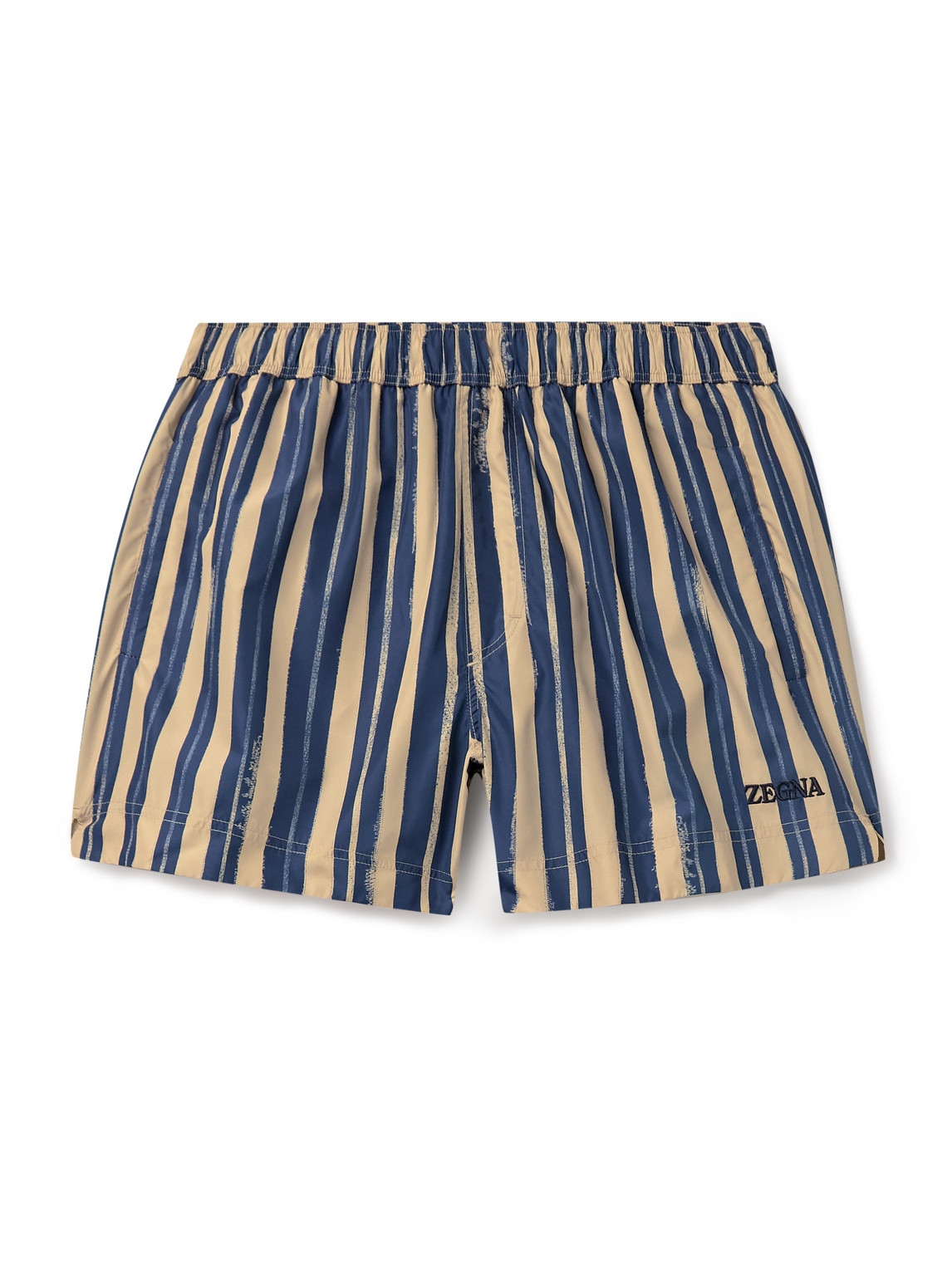 Zegna Straight-leg Mid-length Logo-embroidered Striped Swim Shorts In Blue
