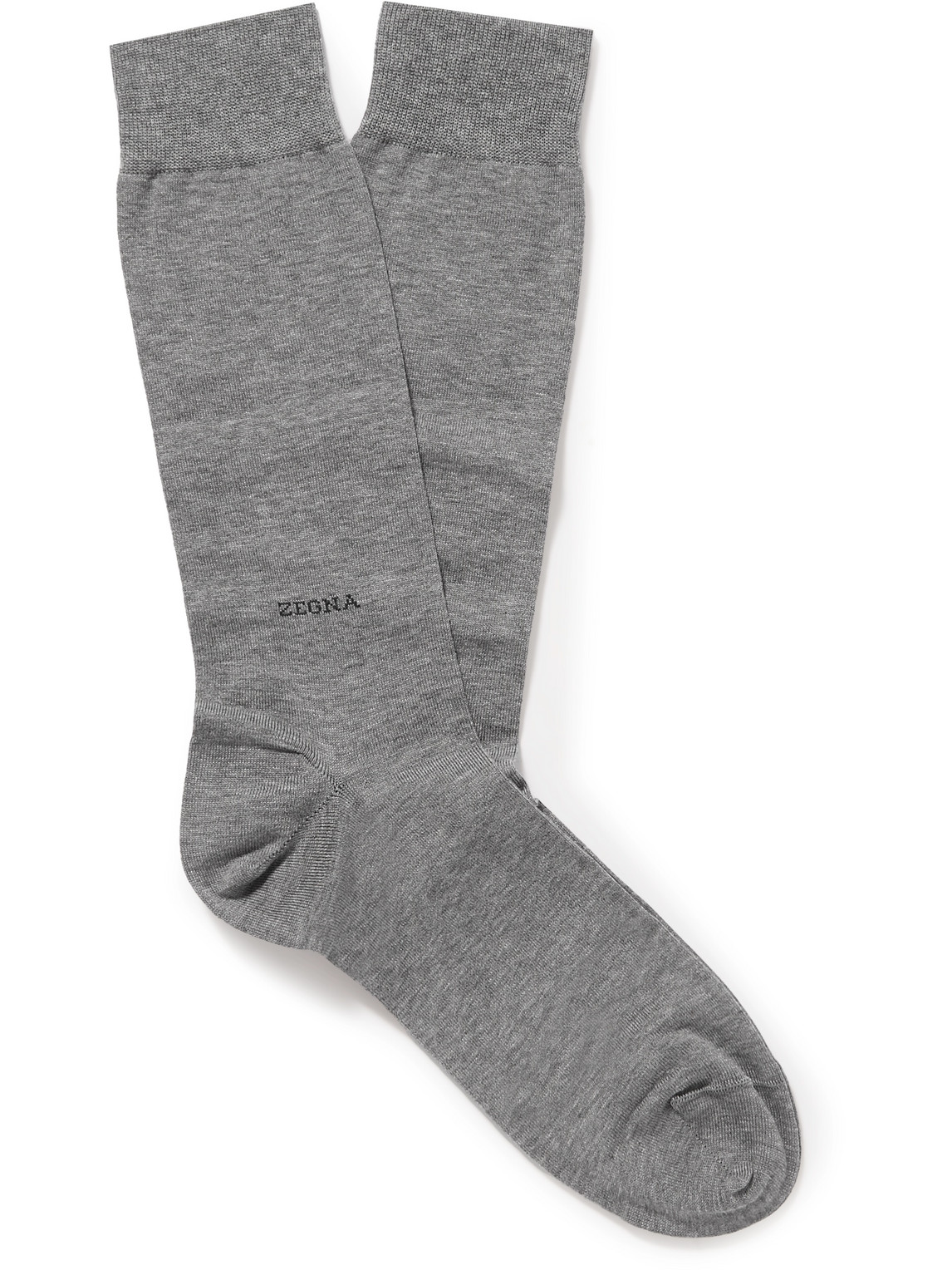 Zegna Logo-embroidered Cotton-blend Socks In Gray