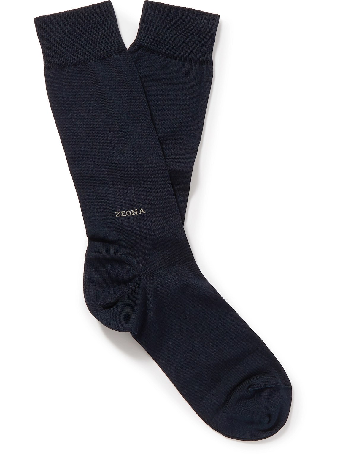 Zegna Logo-embroidered Cotton-blend Socks In Blue