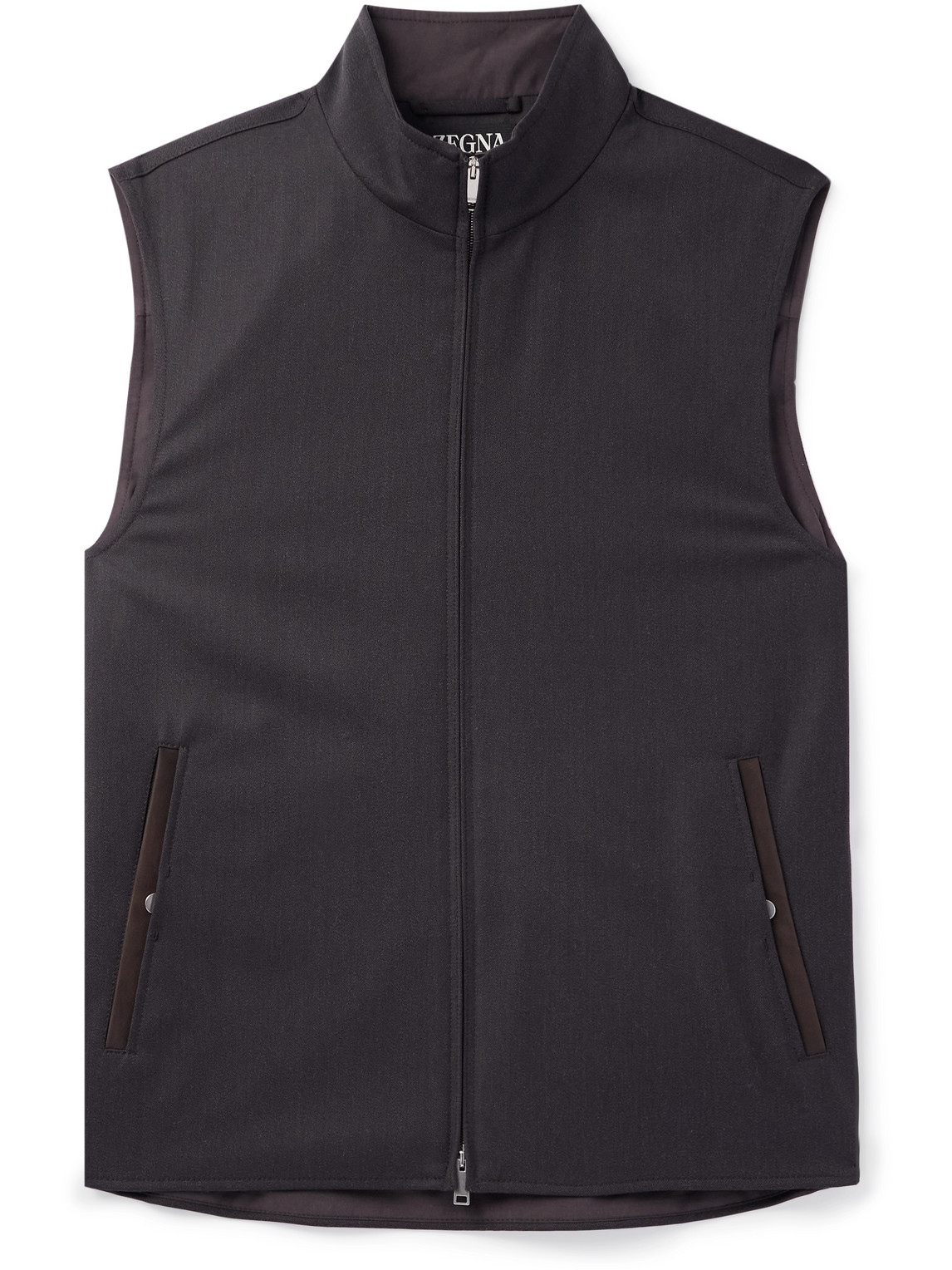 Leather-Trimmed Wool, Mohair and Silk-Blend Twill Gilet