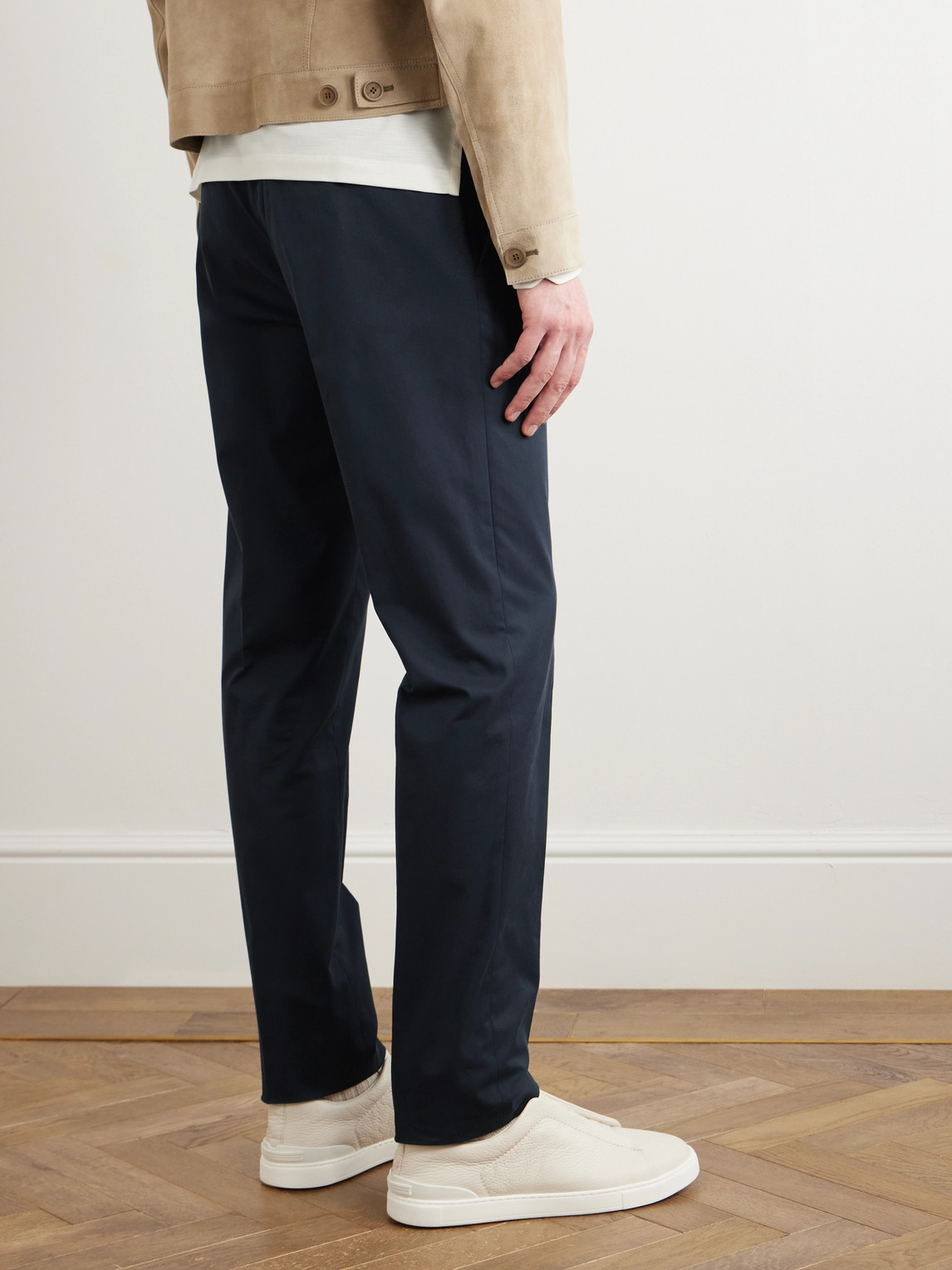 ZEGNA STRAIGHT-LEG STRETCH-COTTON TWILL TROUSERS