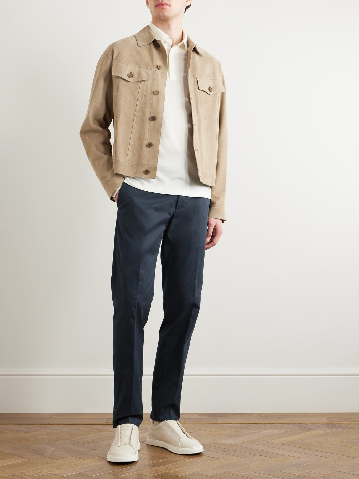 ZEGNA STRAIGHT-LEG STRETCH-COTTON TWILL TROUSERS