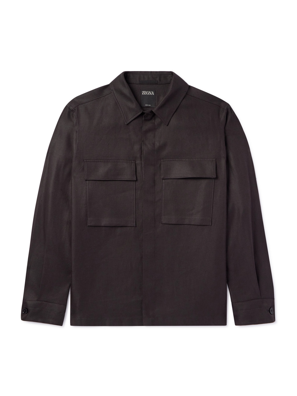 Zegna Men's Oasi Linen Full-zip Overshirt In Dark Brown Solid