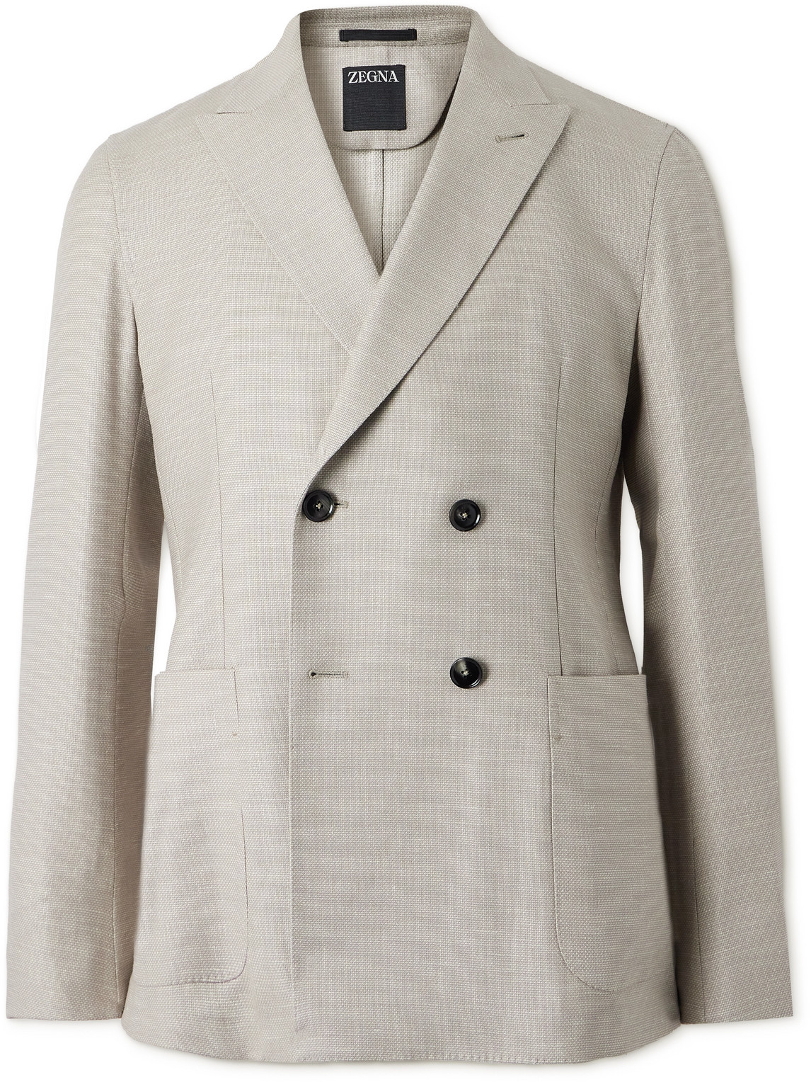 Zegna Double-breasted Woven Blazer In Neutrals