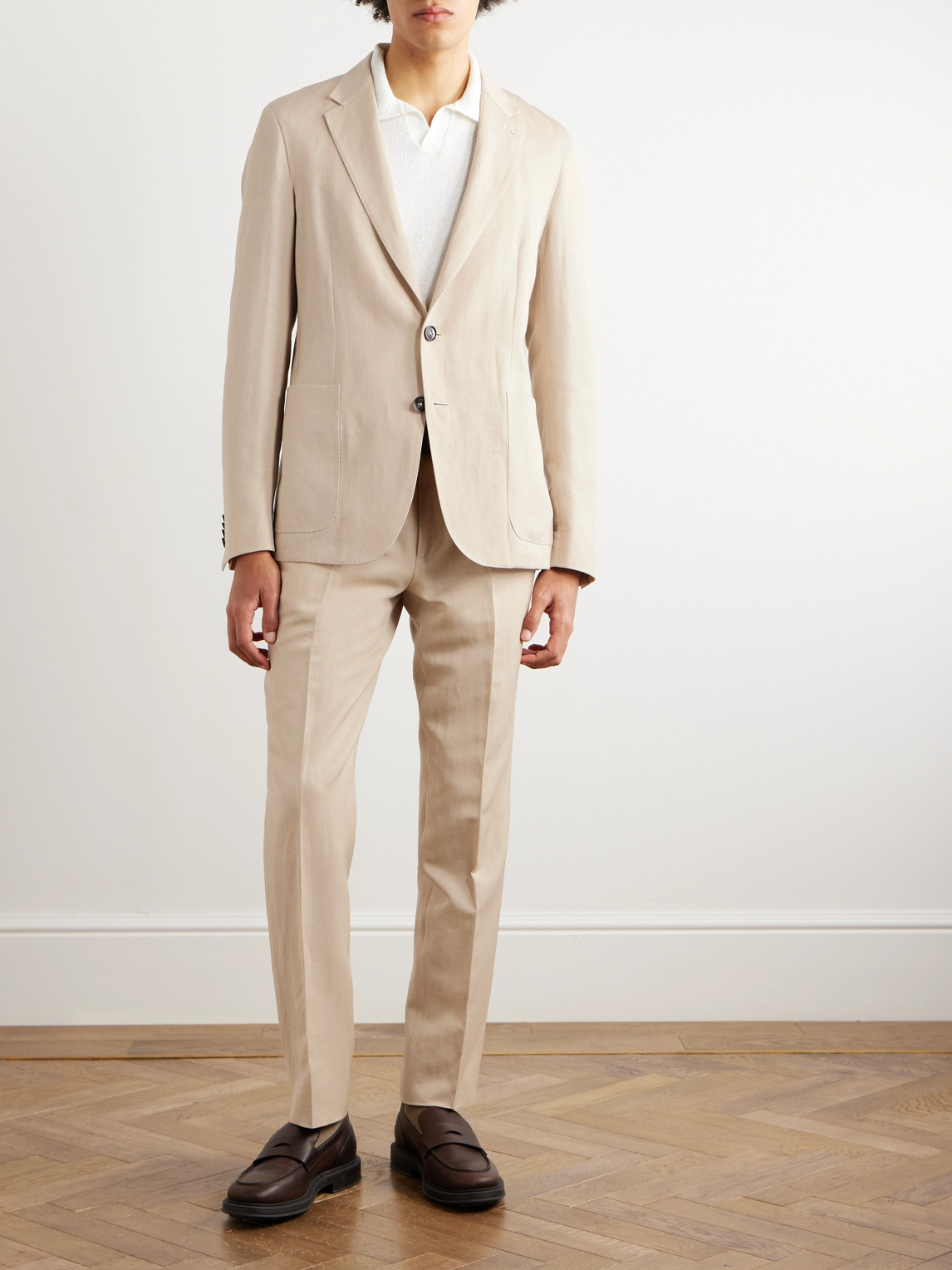 Zegna Wool And Linen-blend Suit Jacket In Neutral