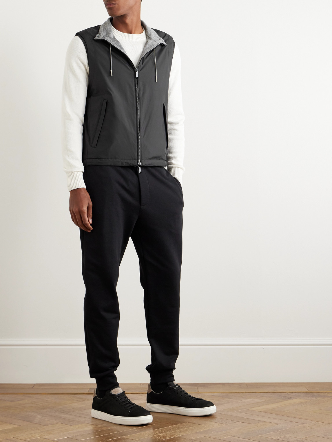 Shop Zegna Reversible Micofibre And Cashmere, Cotton And Silk-blend Twill Gilet In Black