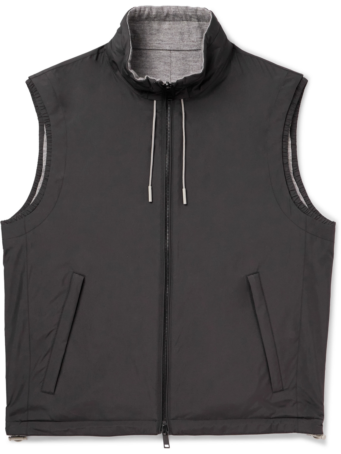Zegna Reversible Micofibre And Cashmere, Cotton And Silk-blend Twill Gilet In Black