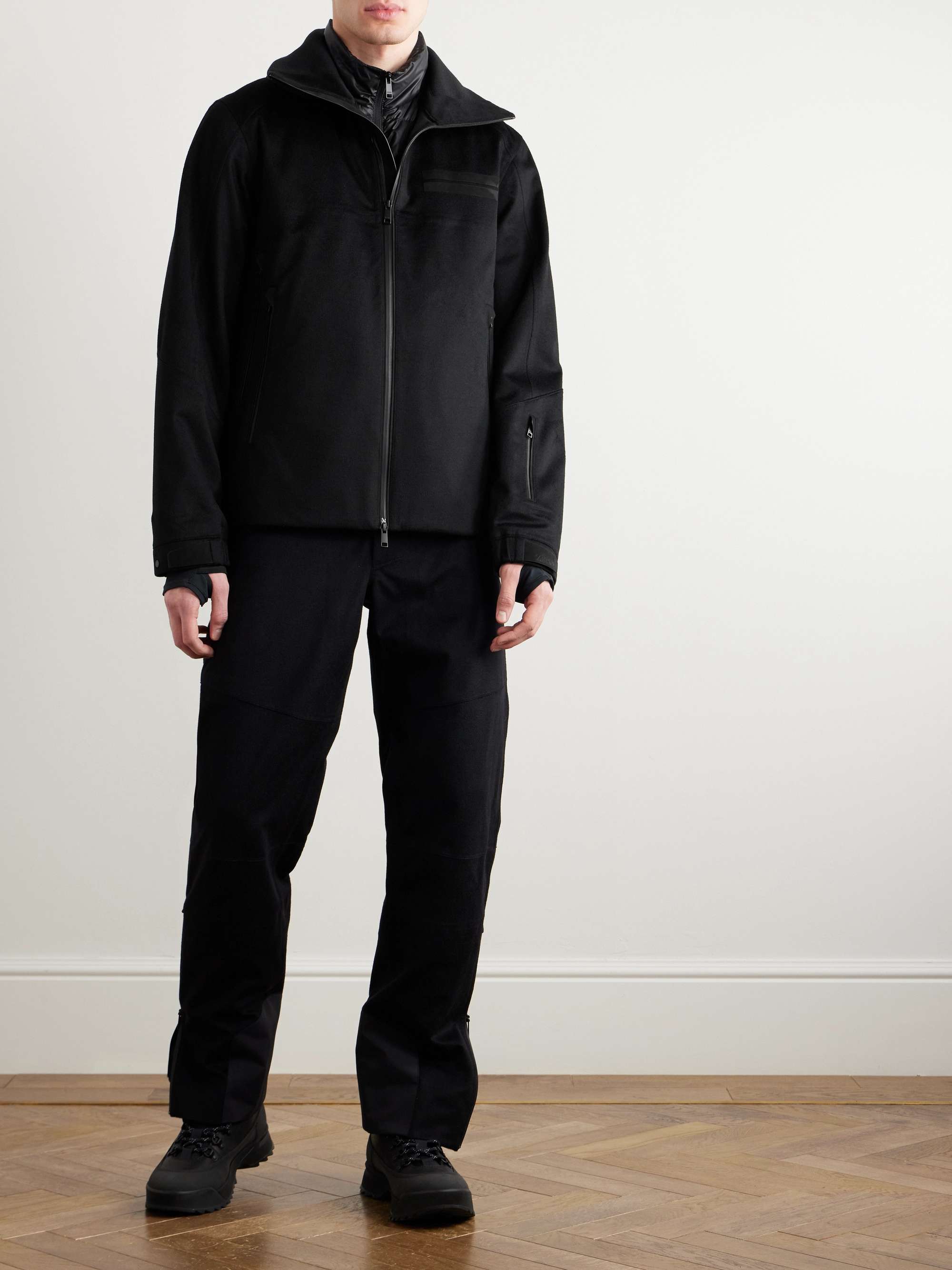 Convertible Leather-Trimmed Cashmere Down Hooded Ski Jacket