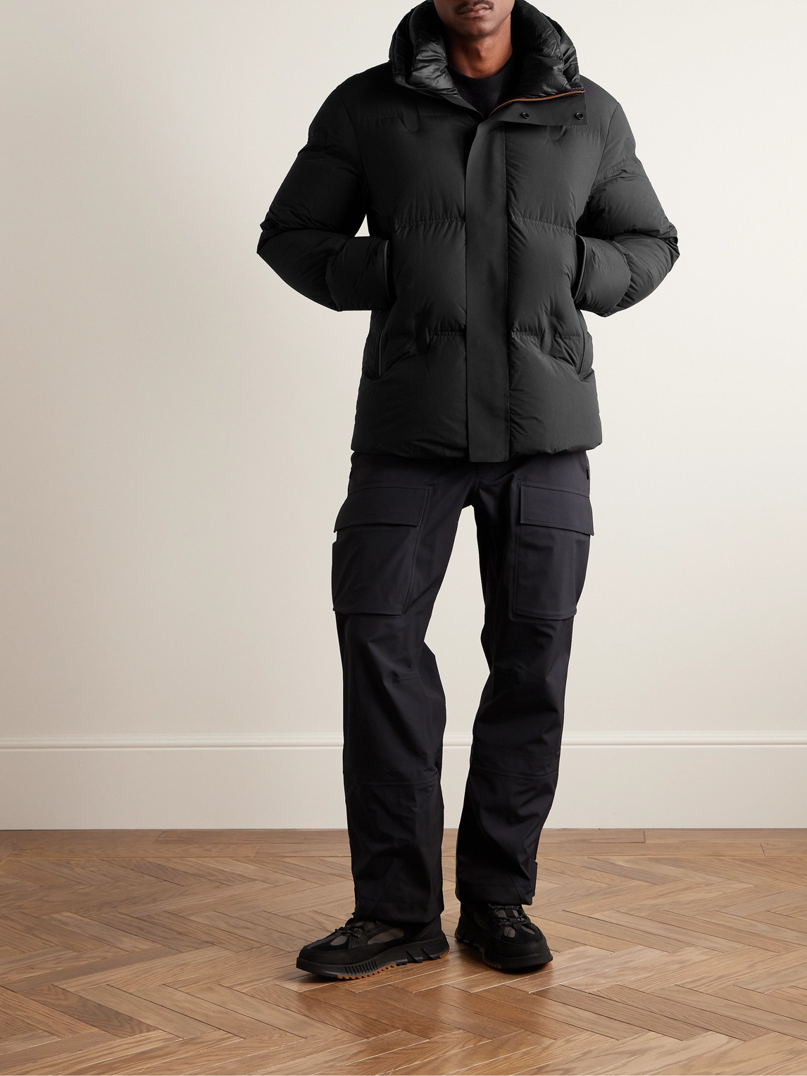 ZEGNA 퀼팅 쉘 후드 다운 스키 자켓